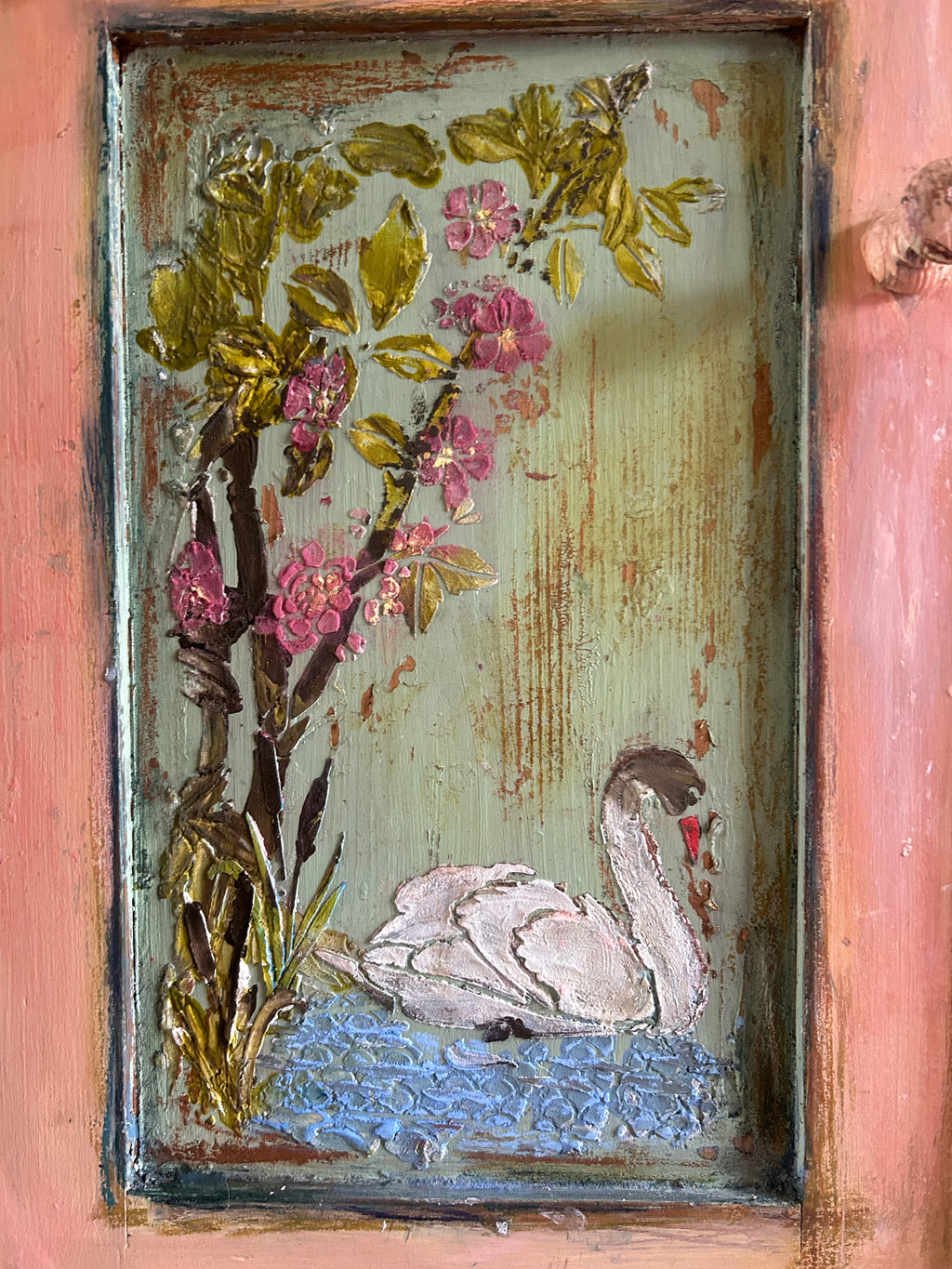 Vintage Painted Pine Bedside Cabinets with Inlaid Chinoiserie