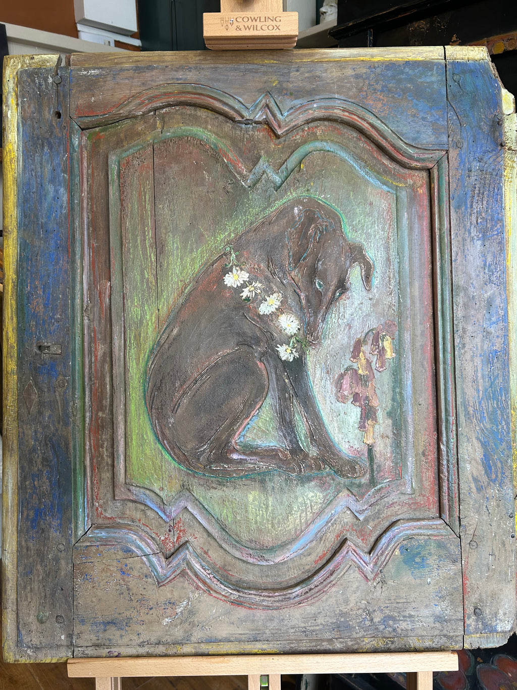 Reclaimed Door Wallhanging with Hound
