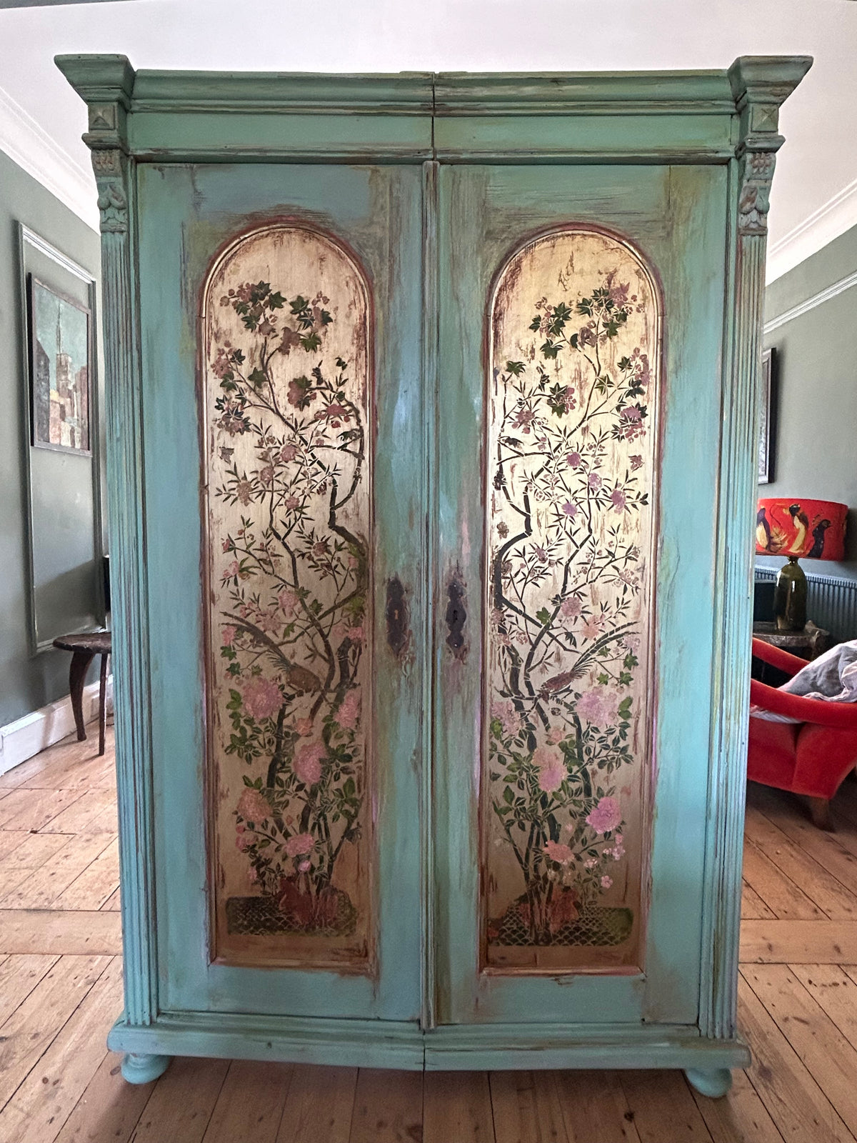 Vintage Armoire with Chinoiserie Panels