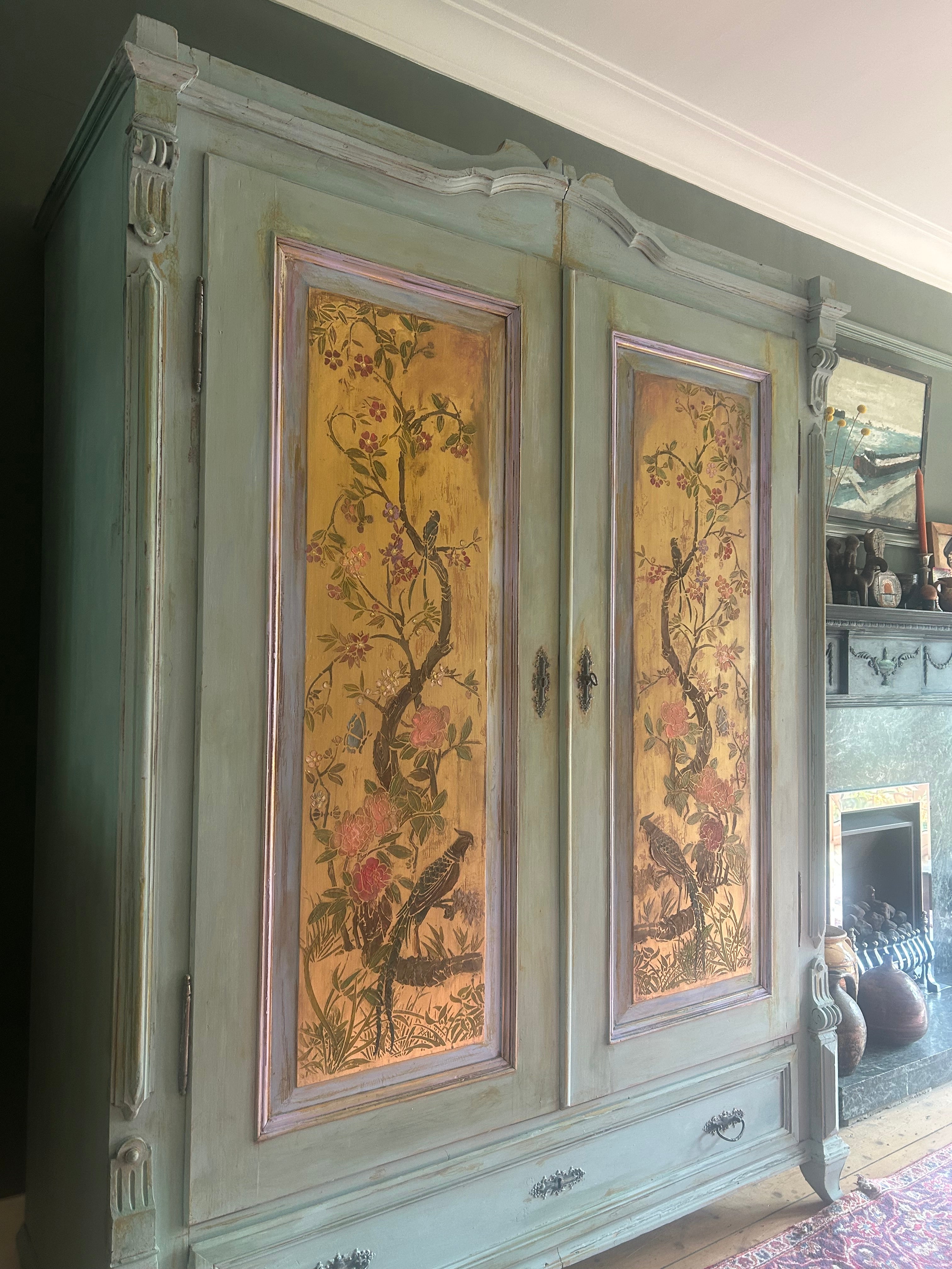 Vintage Painted Wardrobe with Inlaid Chinoiserie
