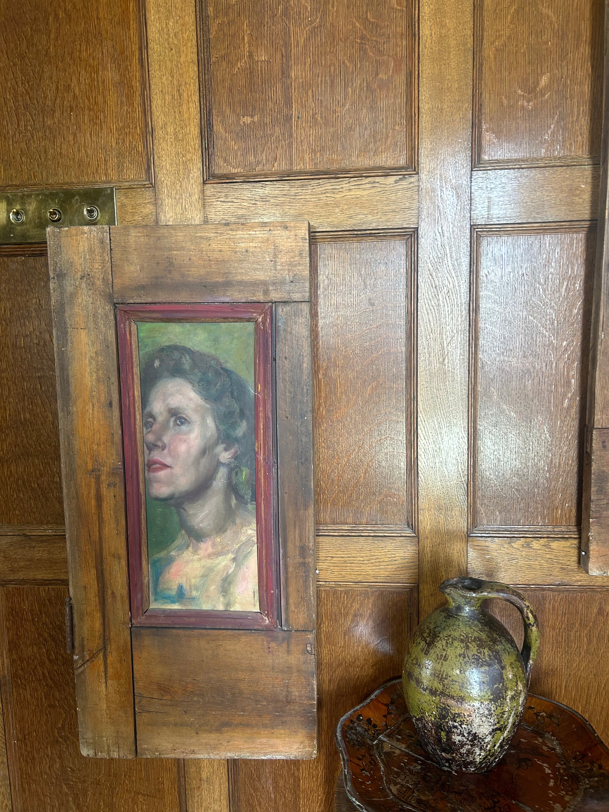 Pair of Reclaimed Door Wallhangings with Vintage Oil Paintings