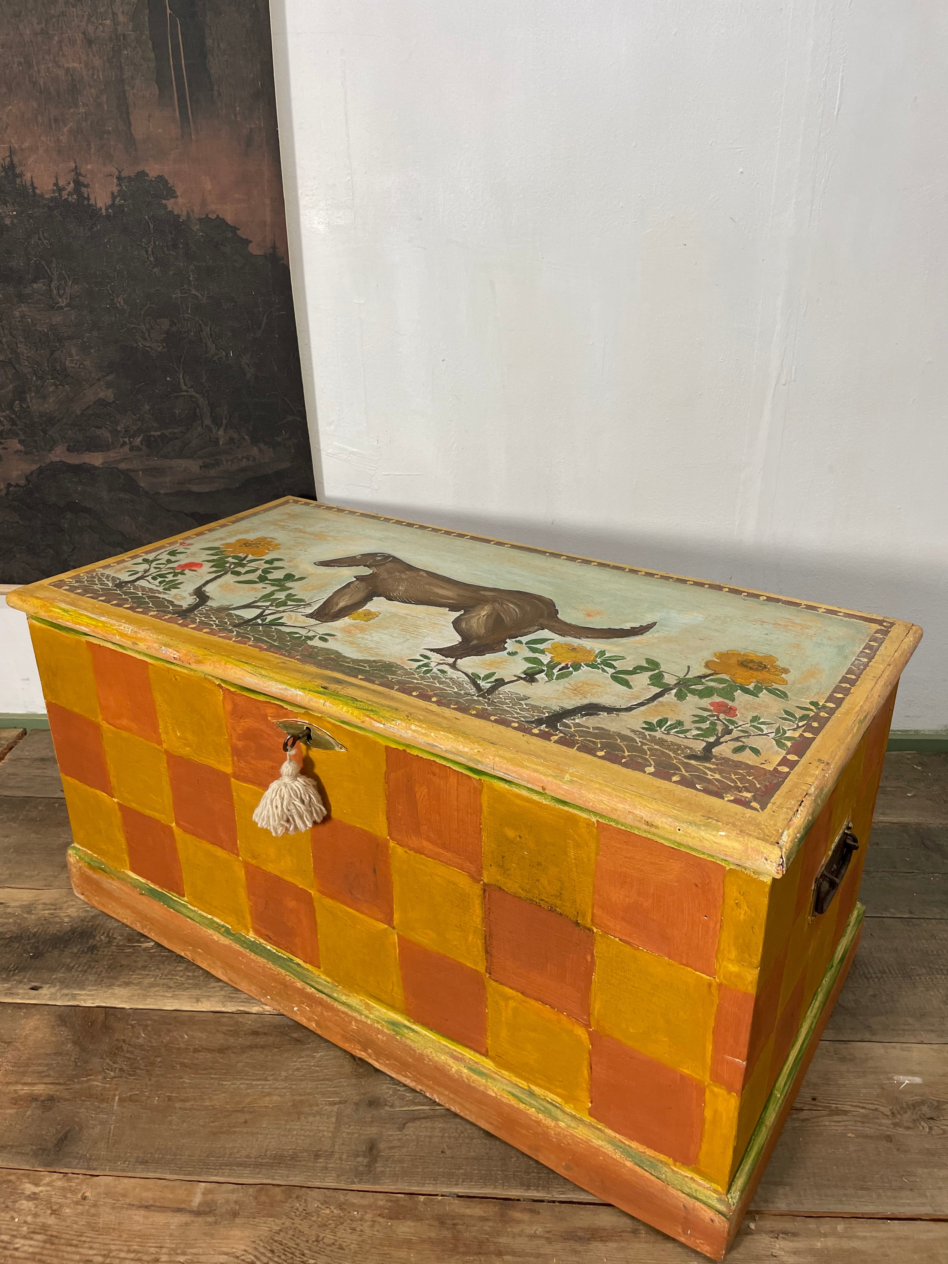 Vintage Folk art Style Blanket Box