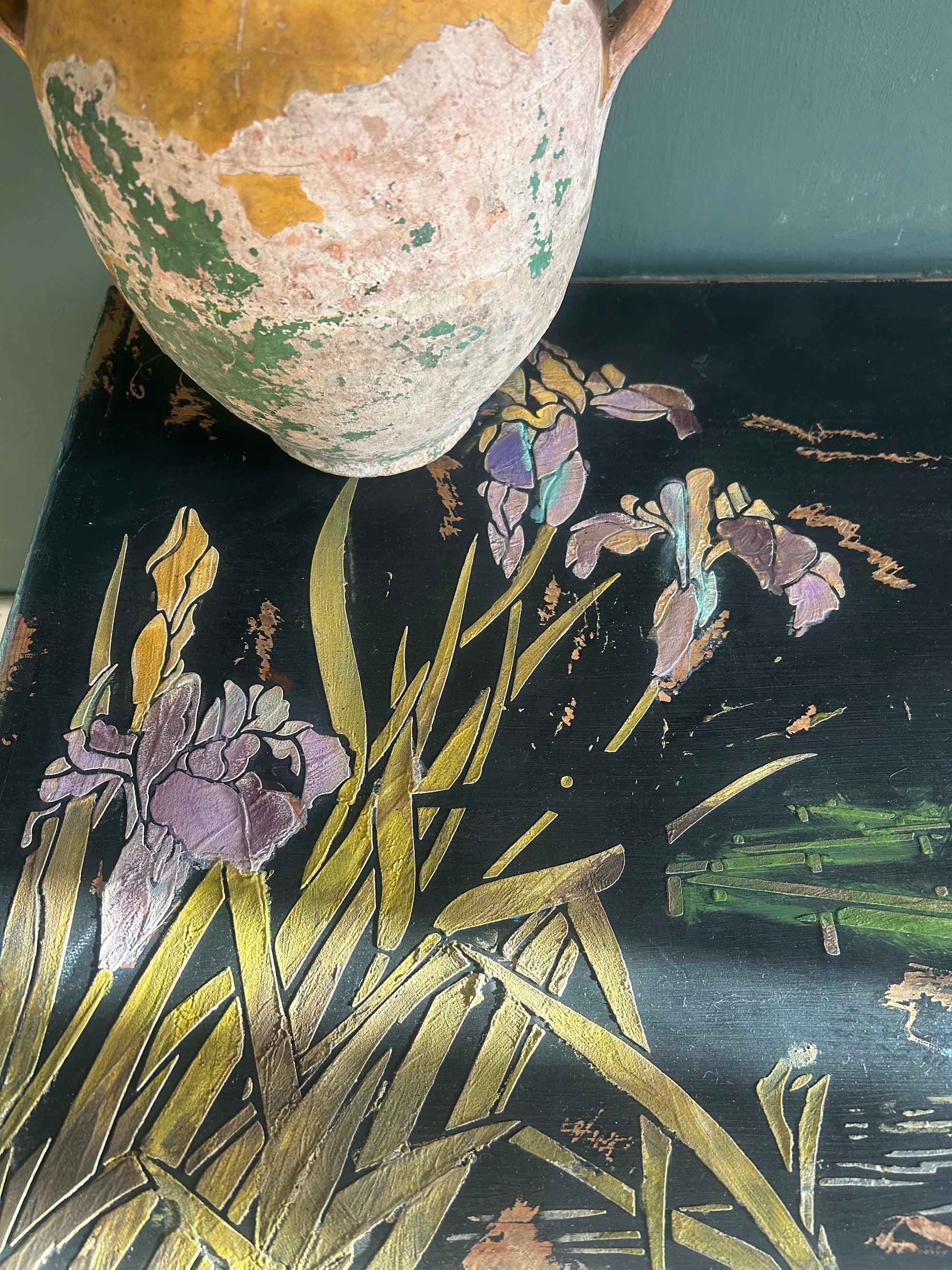 Vintage Painted Blanket Box with Swan Chinoiserie