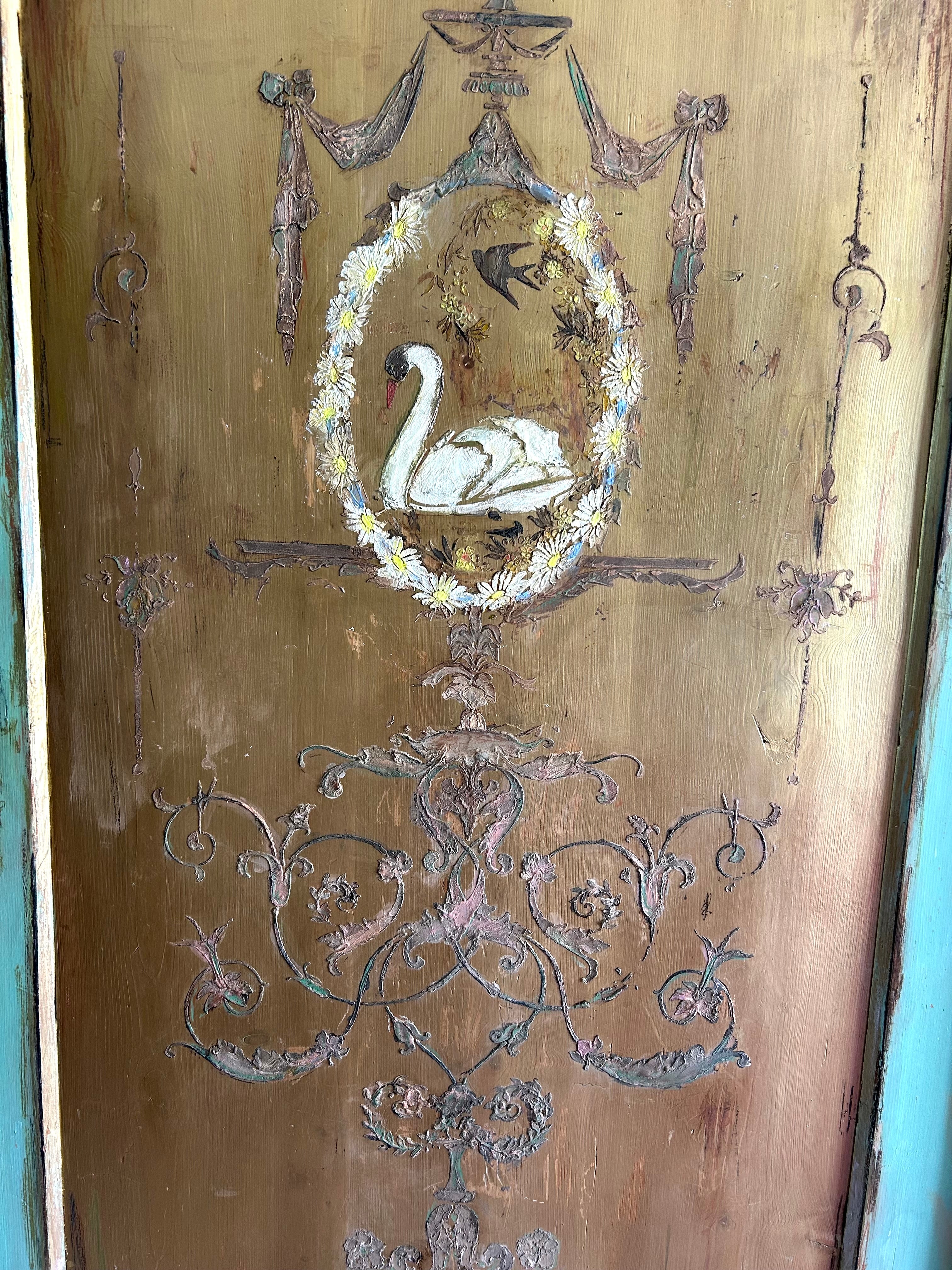 Painted Pine Armoire with Swan ( Reserved,Commission Piece)