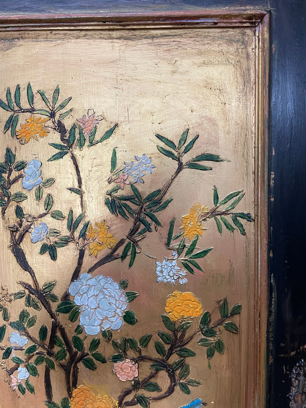 Vintage Painted Pine Wardrobe with Chinoiserie Panels