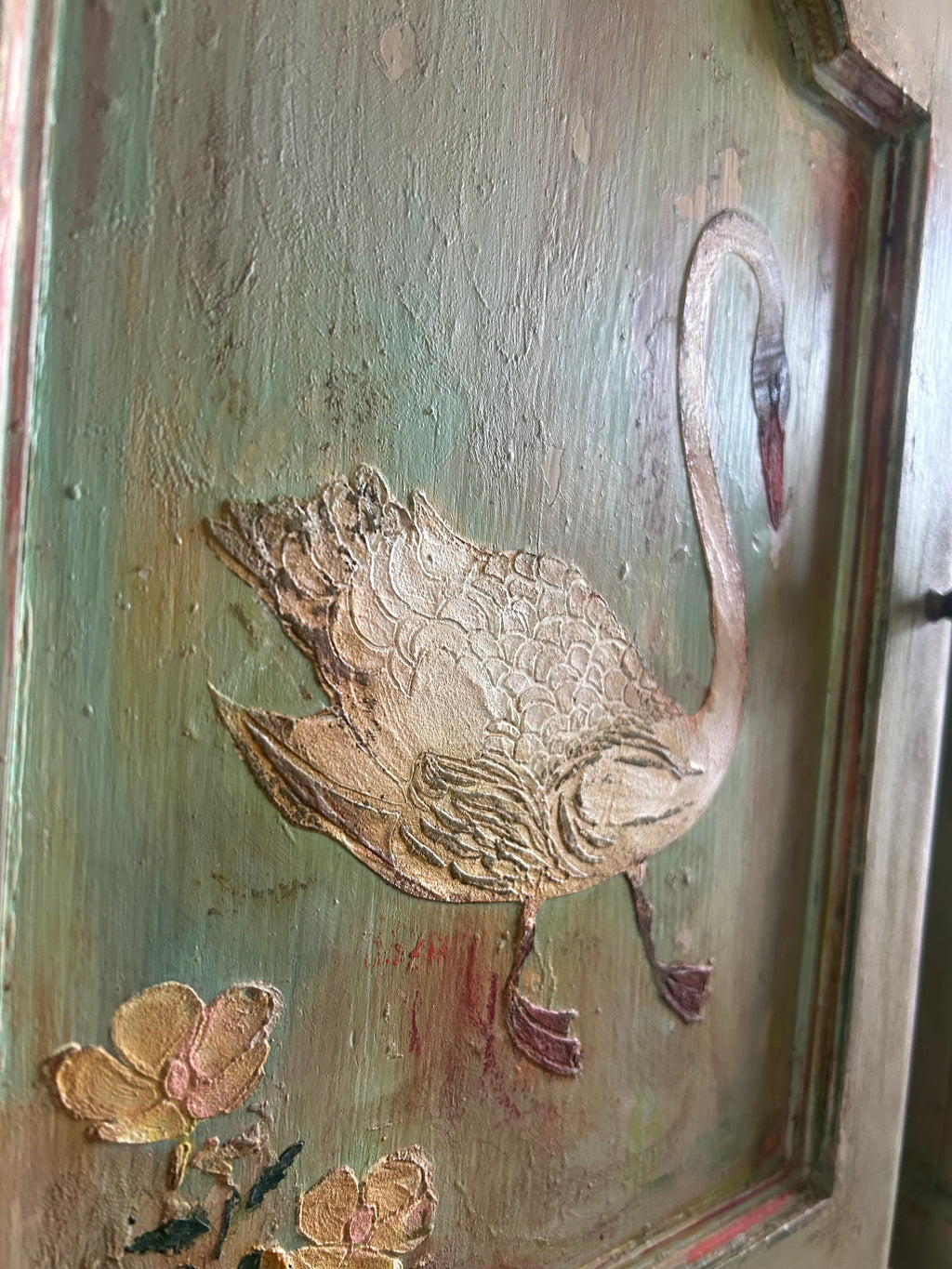 Vintage Painted Bedside Cupboards with folk Art Swans