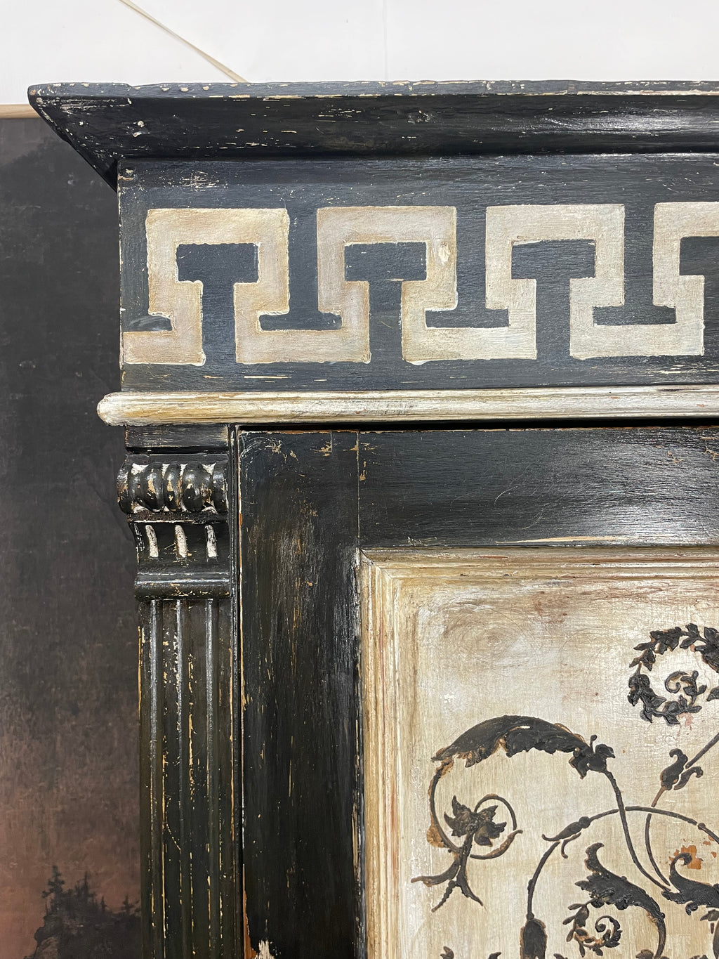 Vintage Painted Pine Wardrobe with Versailles Panel