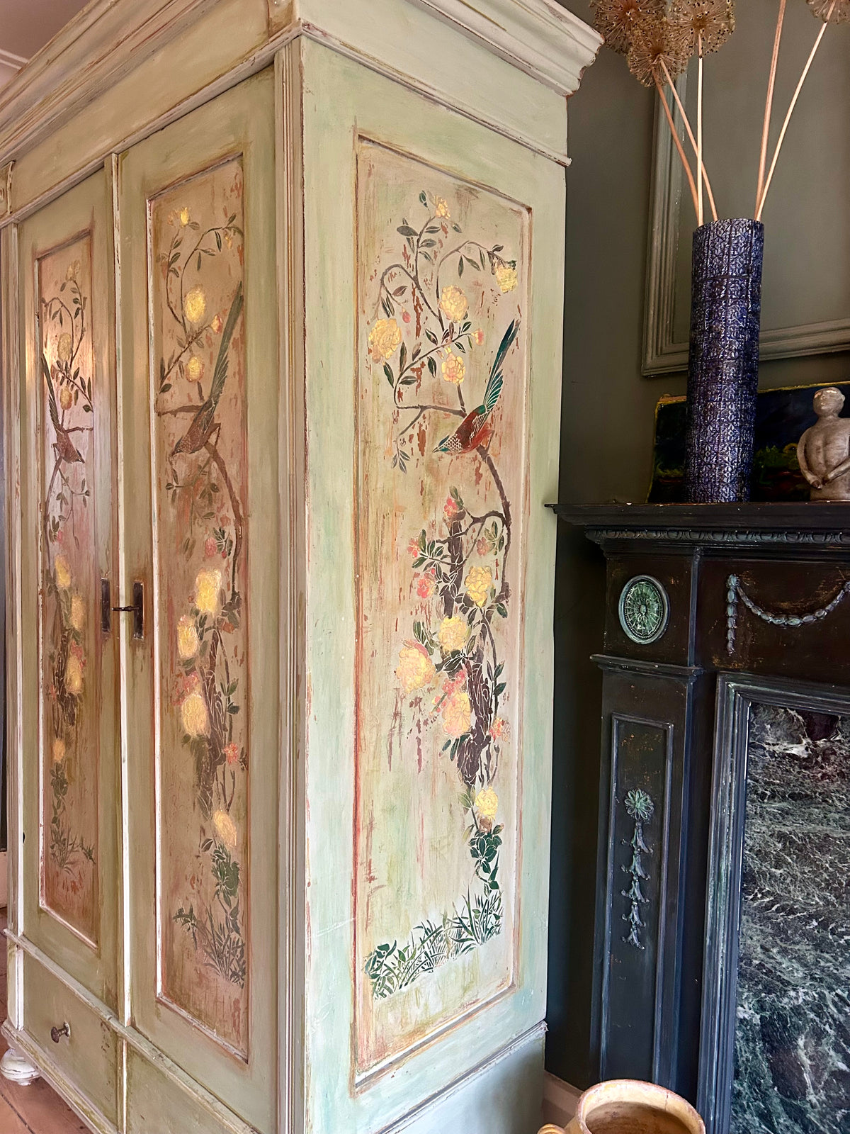 Vintage Painted Wardrobe with Chinoiserie