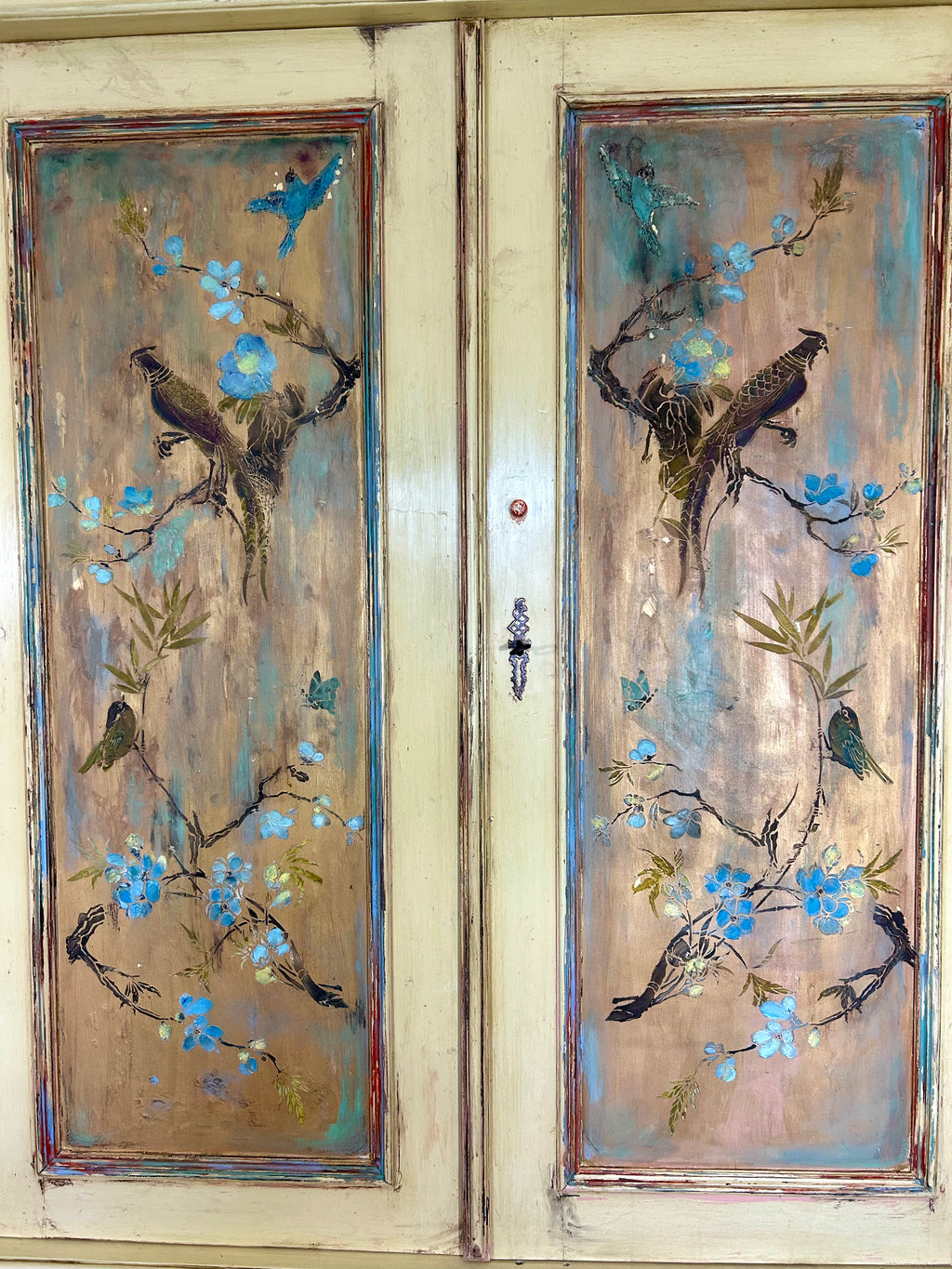 Vintage French Wardrobe with Inlaid Chinoiserie