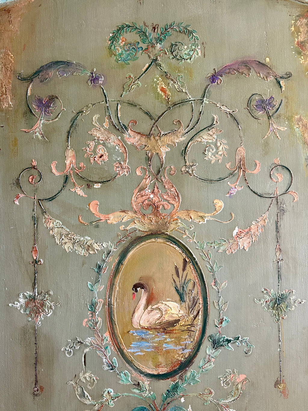 Vintage Painted Pine Wardrobe/Armoire with Inlaid swan Chinoiserie