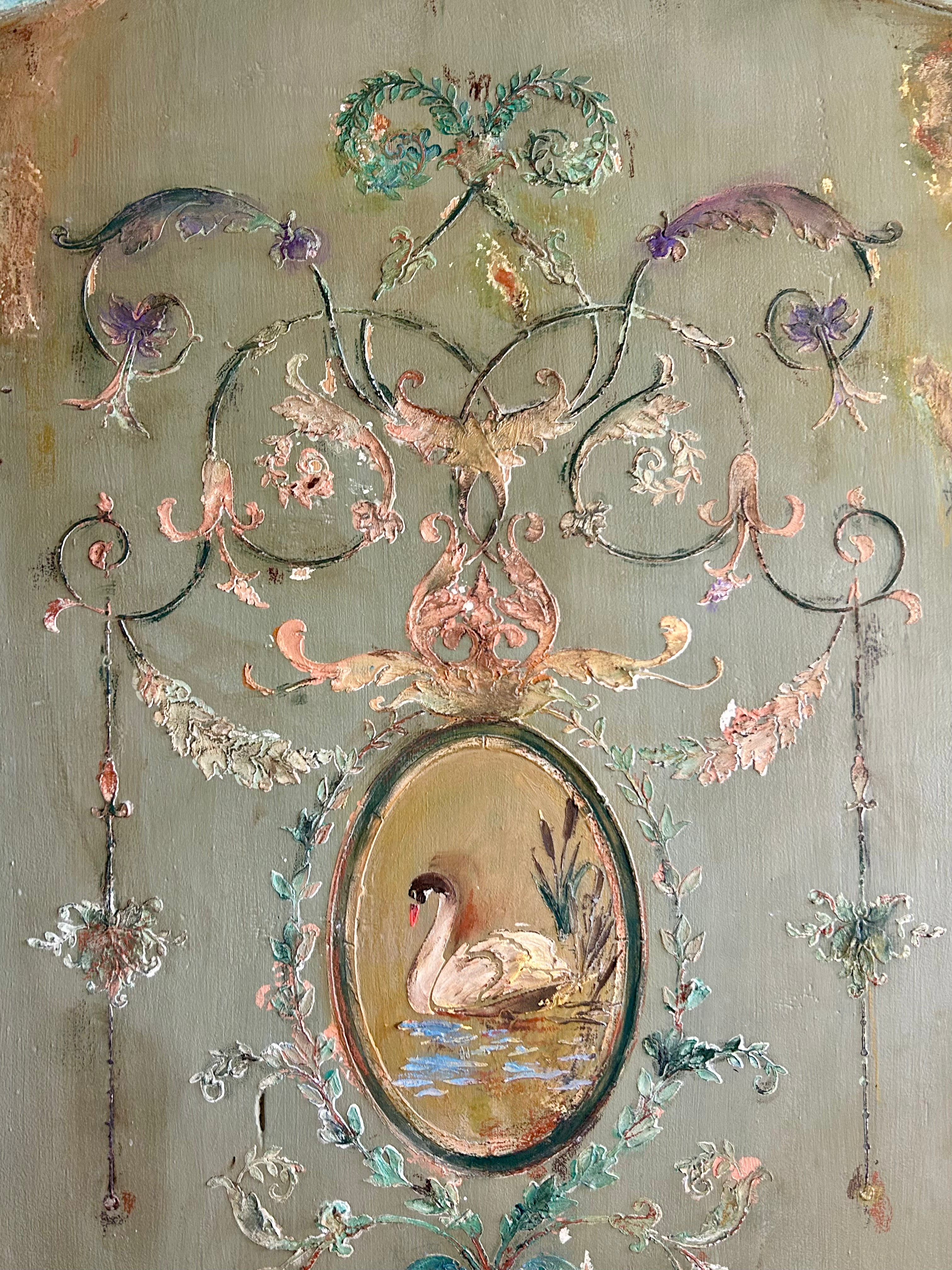 Vintage Painted Pine Wardrobe/Armoire with Inlaid swan Chinoiserie