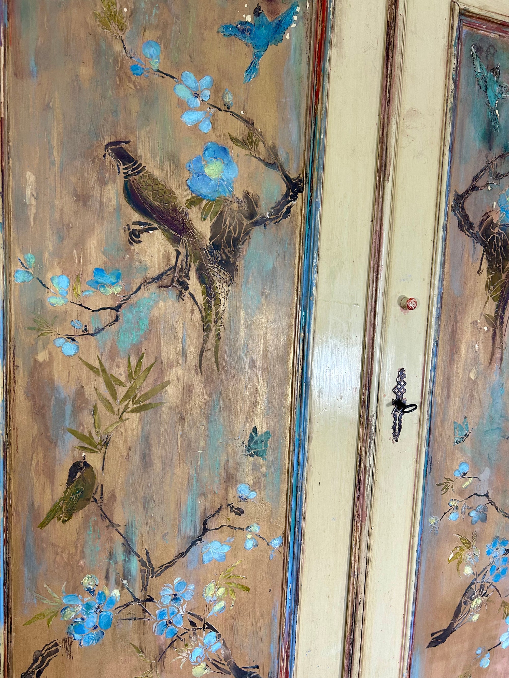 Vintage French Wardrobe with Inlaid Chinoiserie