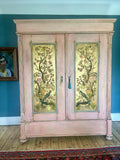 Vintage Painted Pine Wardrobe with Inlaid Chinoiserie