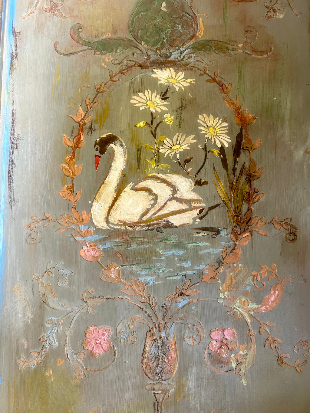 Vintage Painted Wardrobe with Swan Chinoiserie