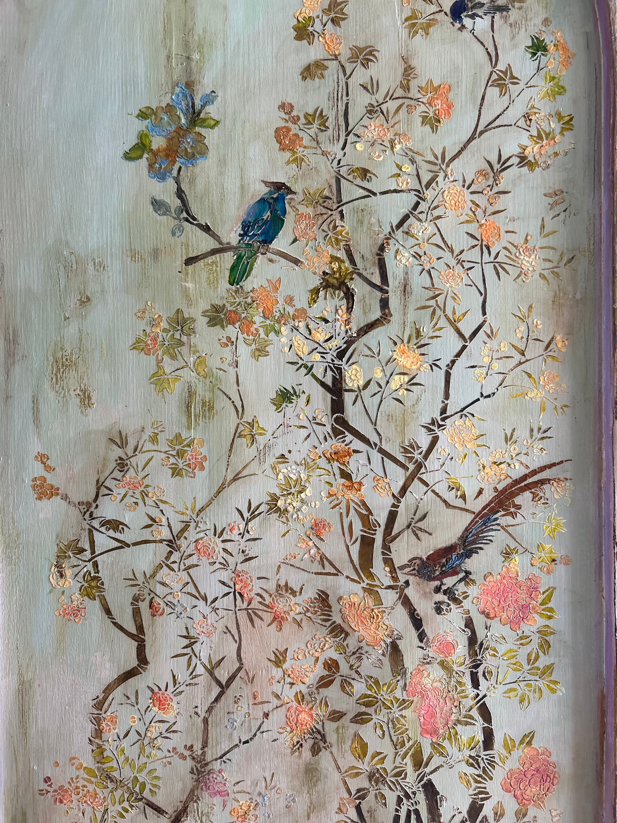 Vintage Painted Linen Press/Armoire with Inlaid Chinoiserie
