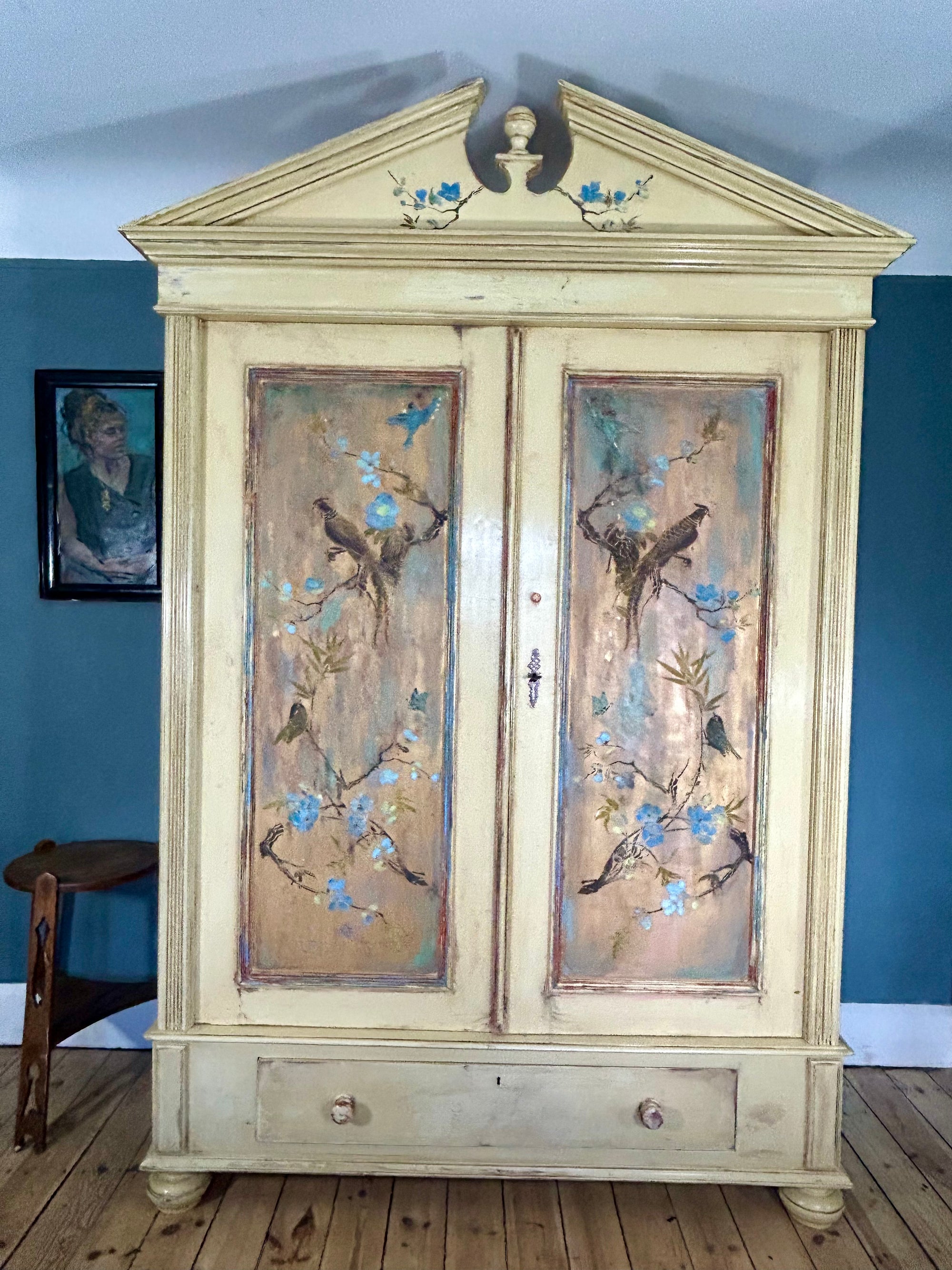 Vintage French Wardrobe with Inlaid Chinoiserie