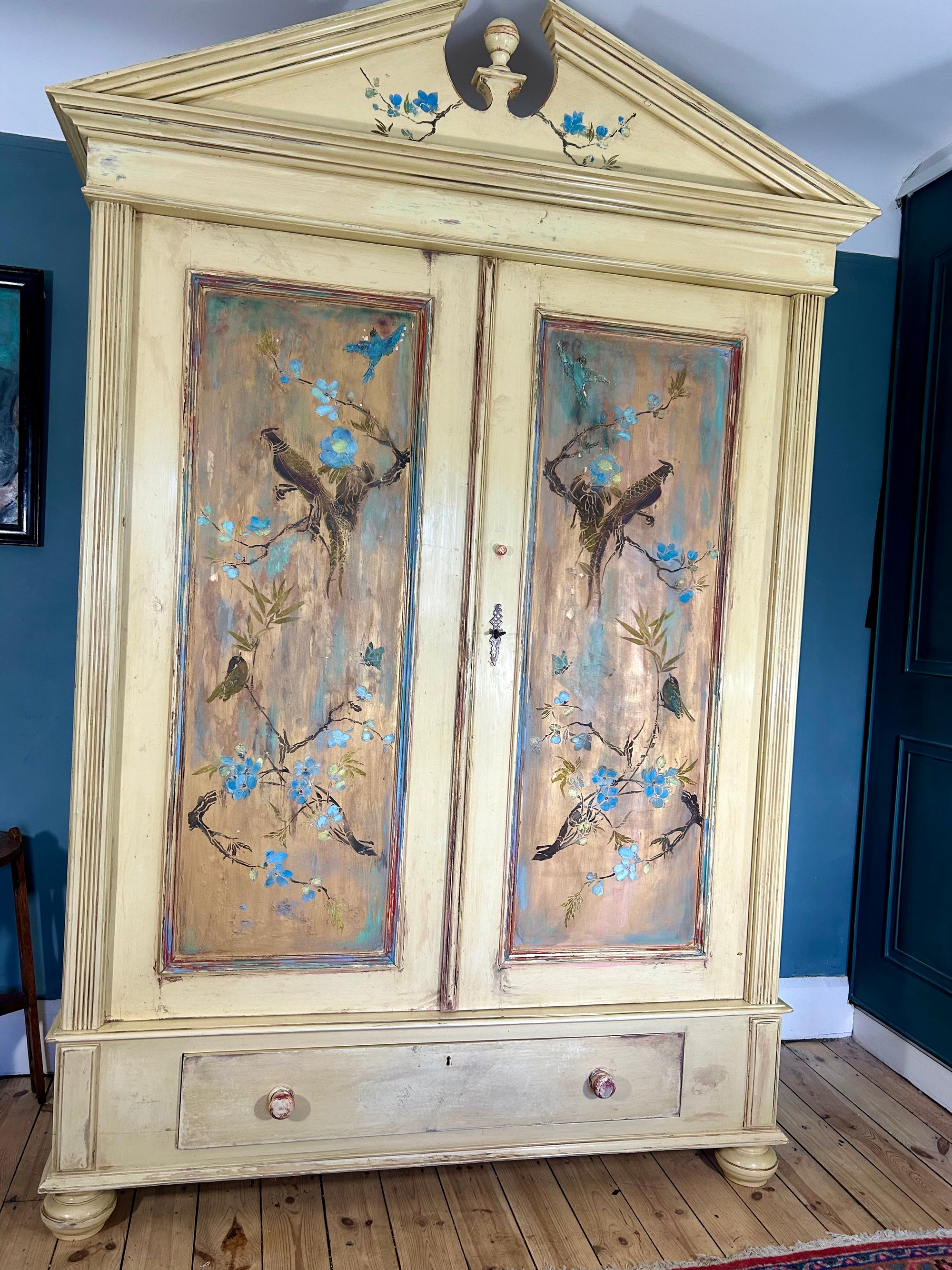 Vintage French Wardrobe with Inlaid Chinoiserie