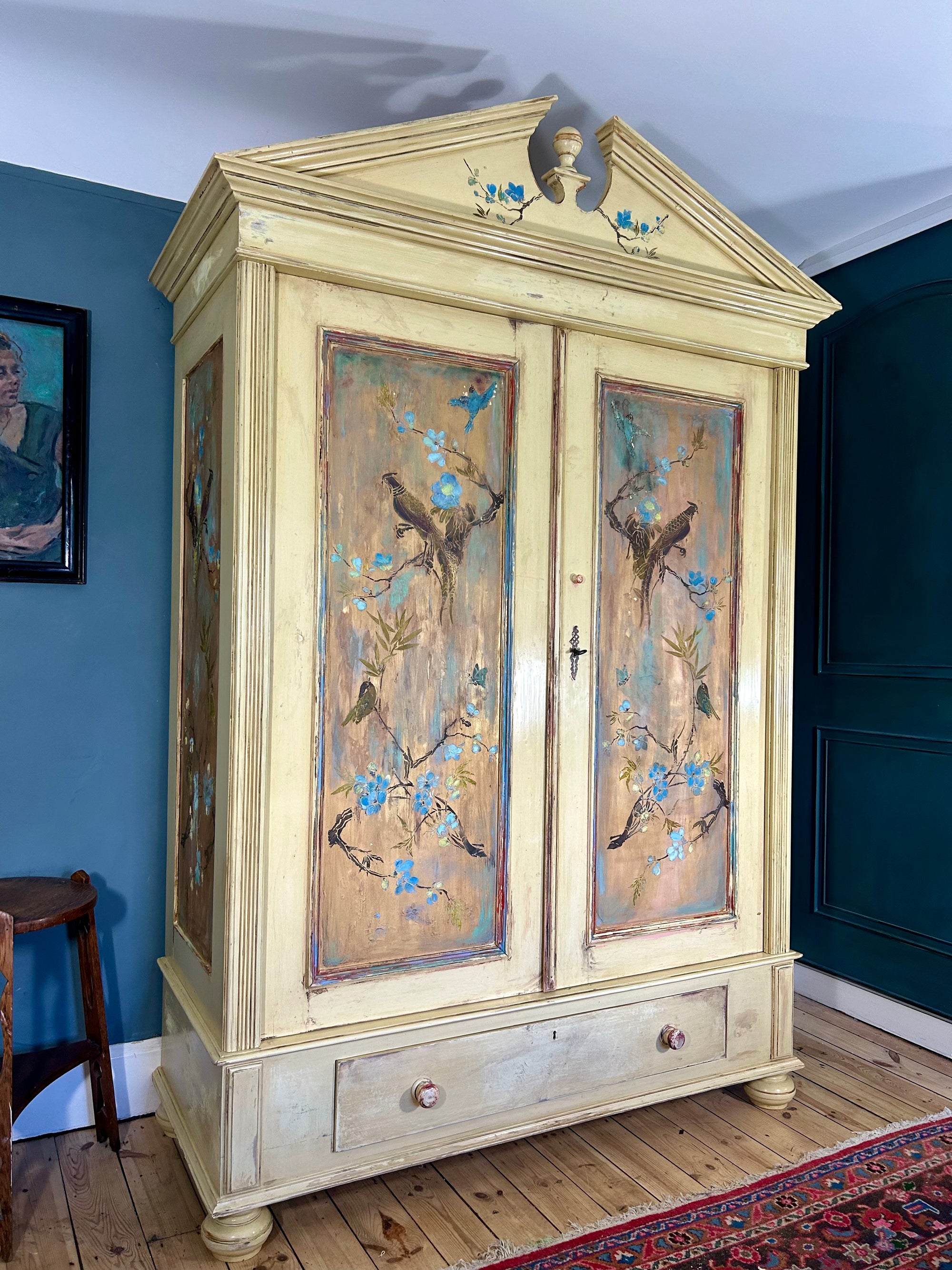 Vintage French Wardrobe with Inlaid Chinoiserie