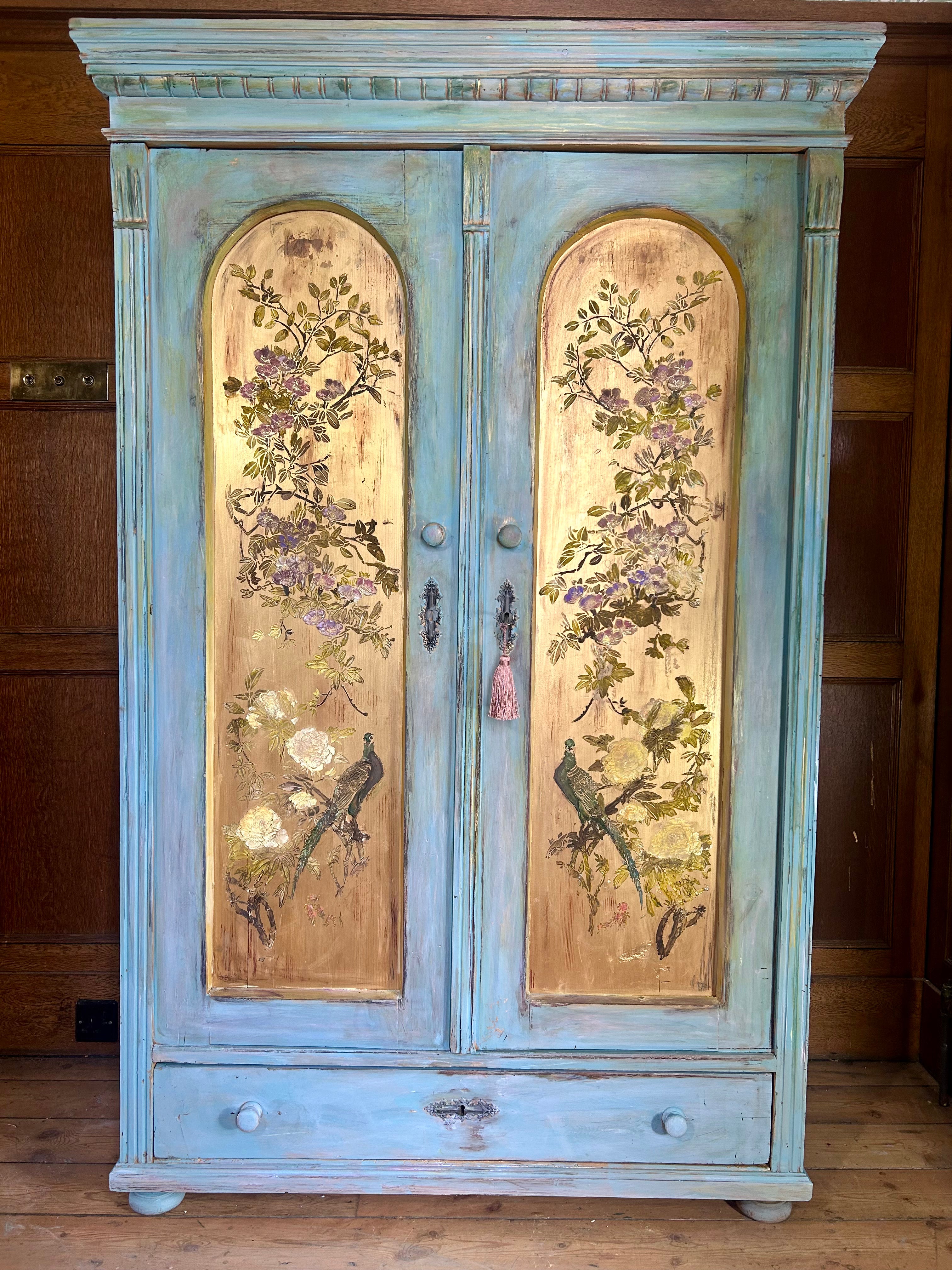 Vintage French Painted Pine Wardrobe