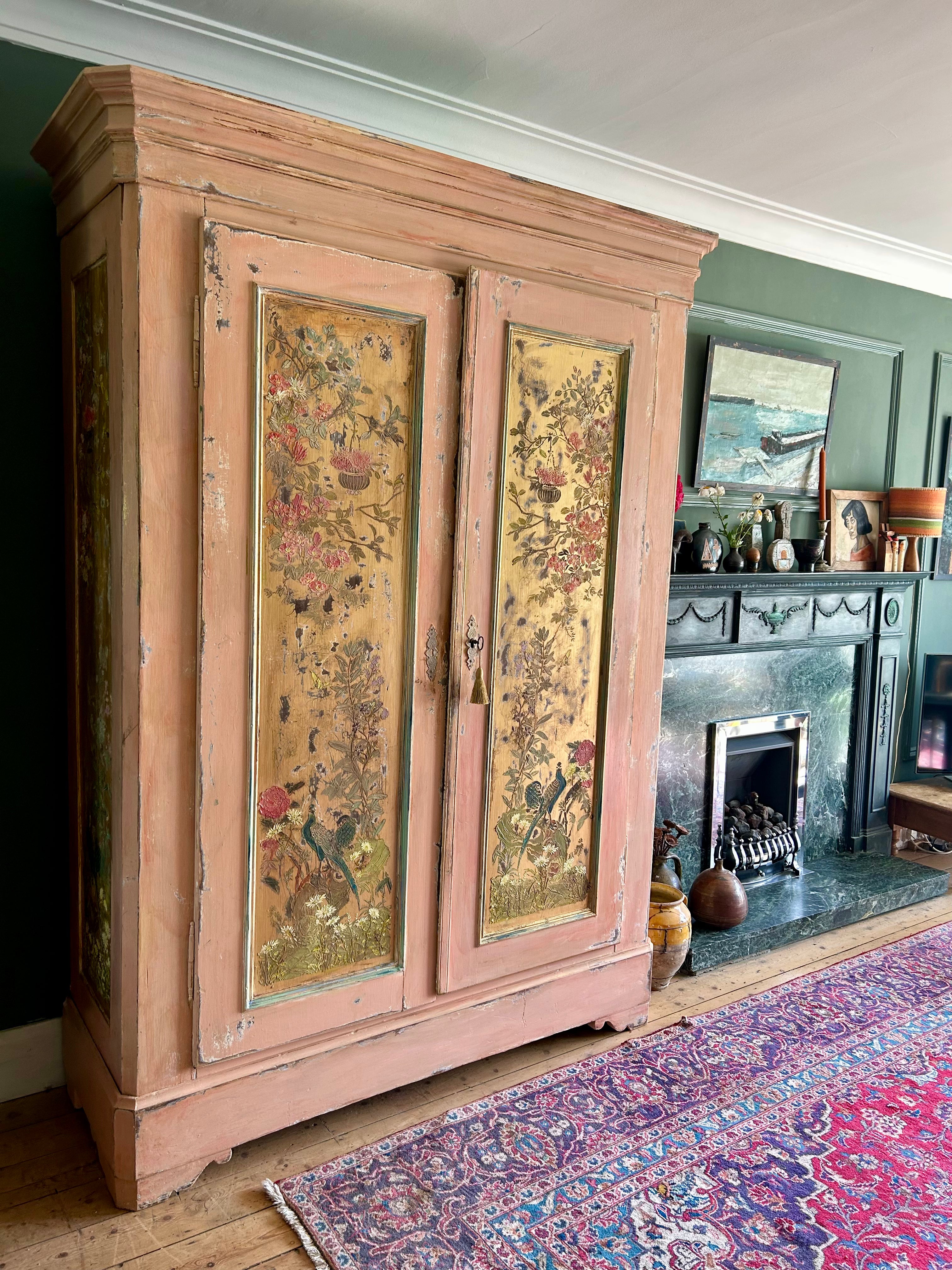 Vintage French Wardrobe with Inlaid Chinoiserie