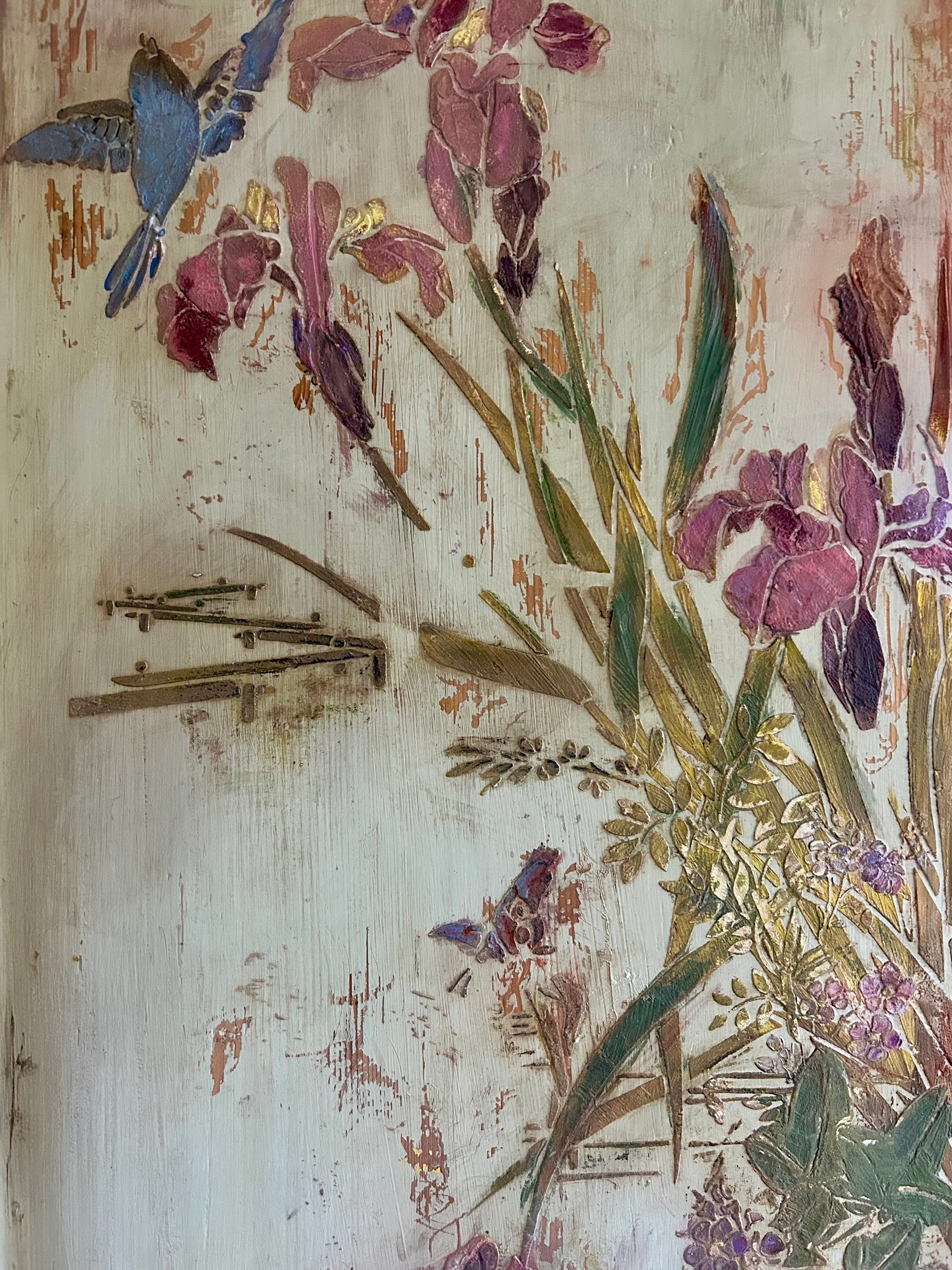 Antique Painted Pine Large Wardrobe with Chinoiserie