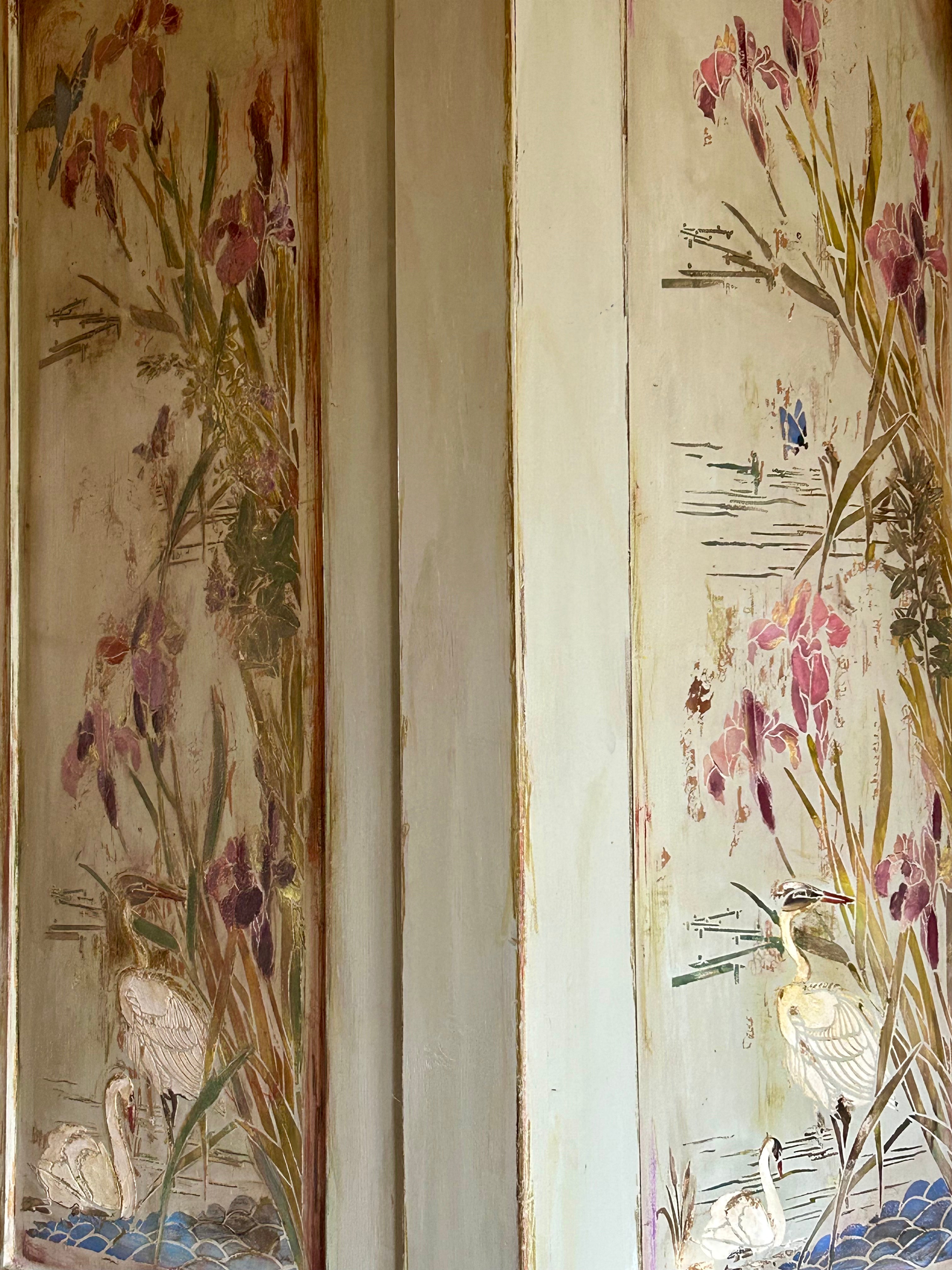 Antique Painted Pine Large Wardrobe with Chinoiserie