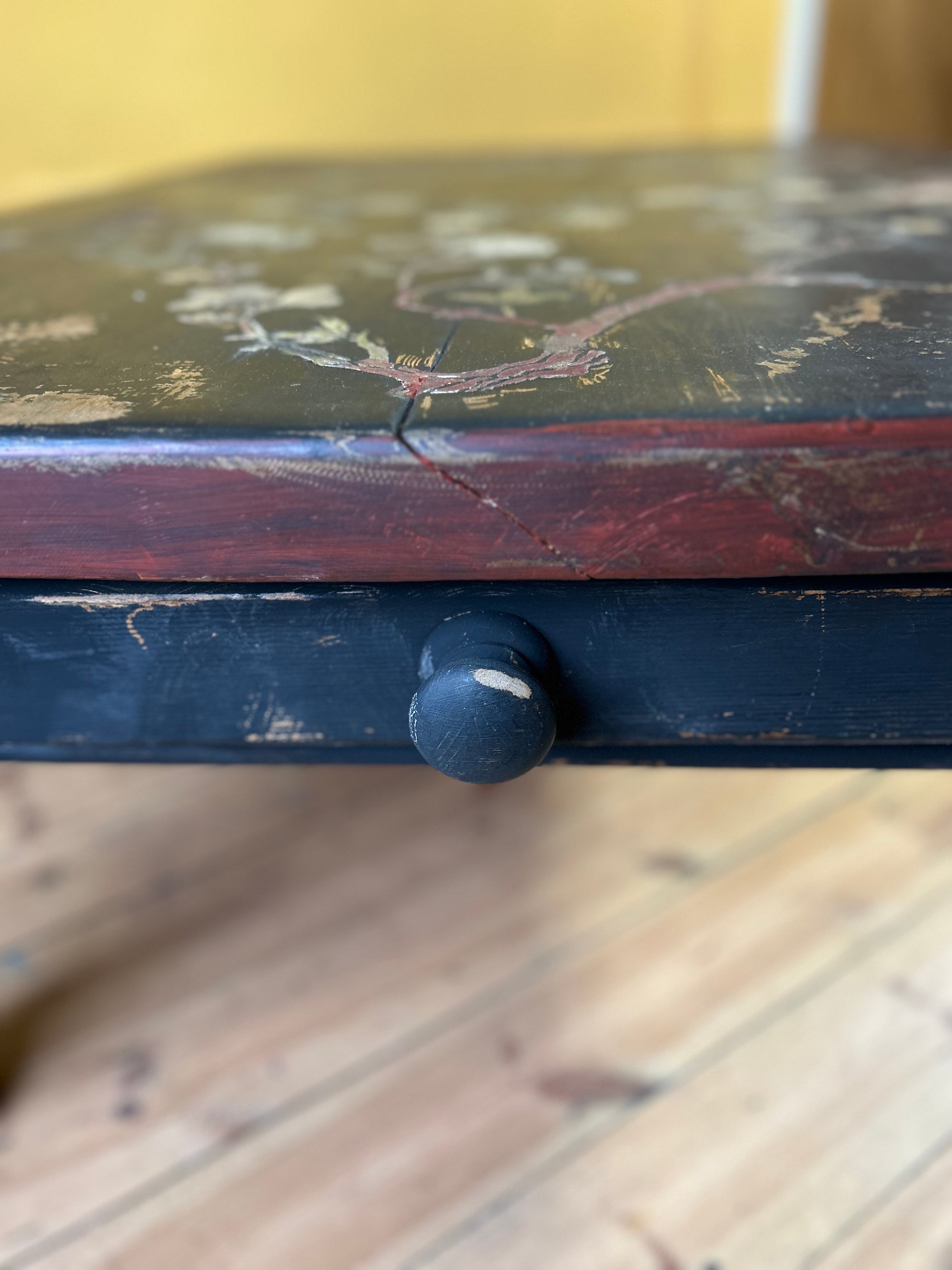 Vintage Painted Pine Coffee Table with Inlaid Chinoiserie