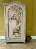 Vintage Painted Pine Armoire with Inlaid Chinoiserie