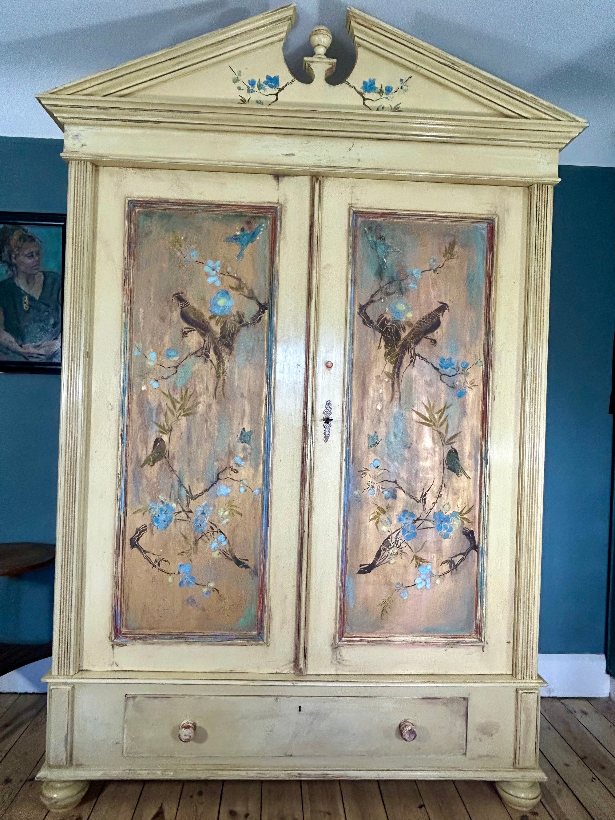 Vintage French Wardrobe with Inlaid Chinoiserie