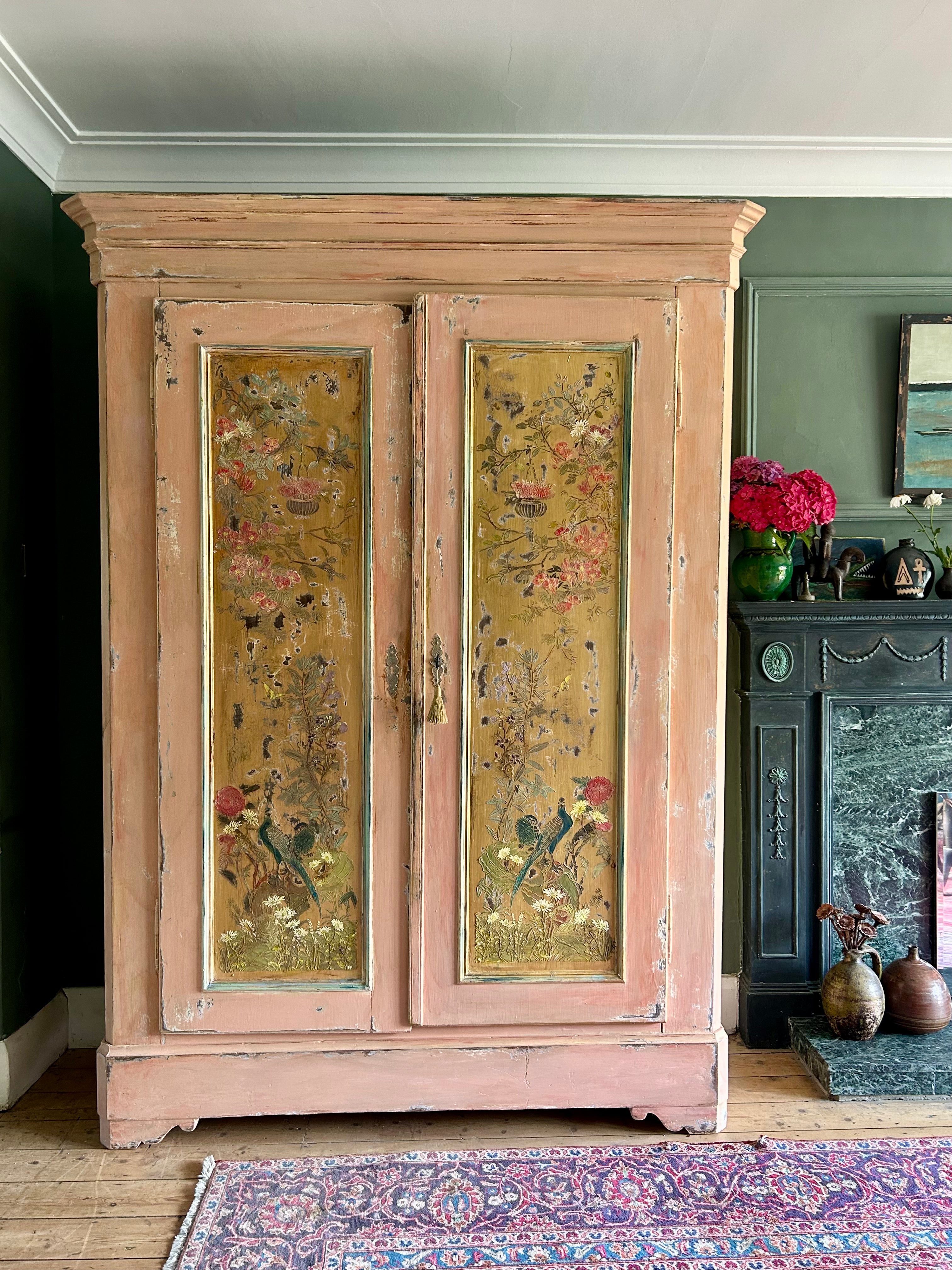 Vintage French Wardrobe with Inlaid Chinoiserie