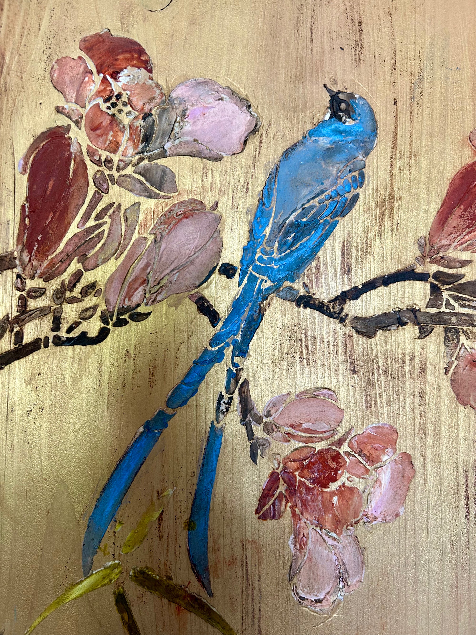 Vintage Painted Pine Double Wardrobe with Inlaid Chinoiserie Panels