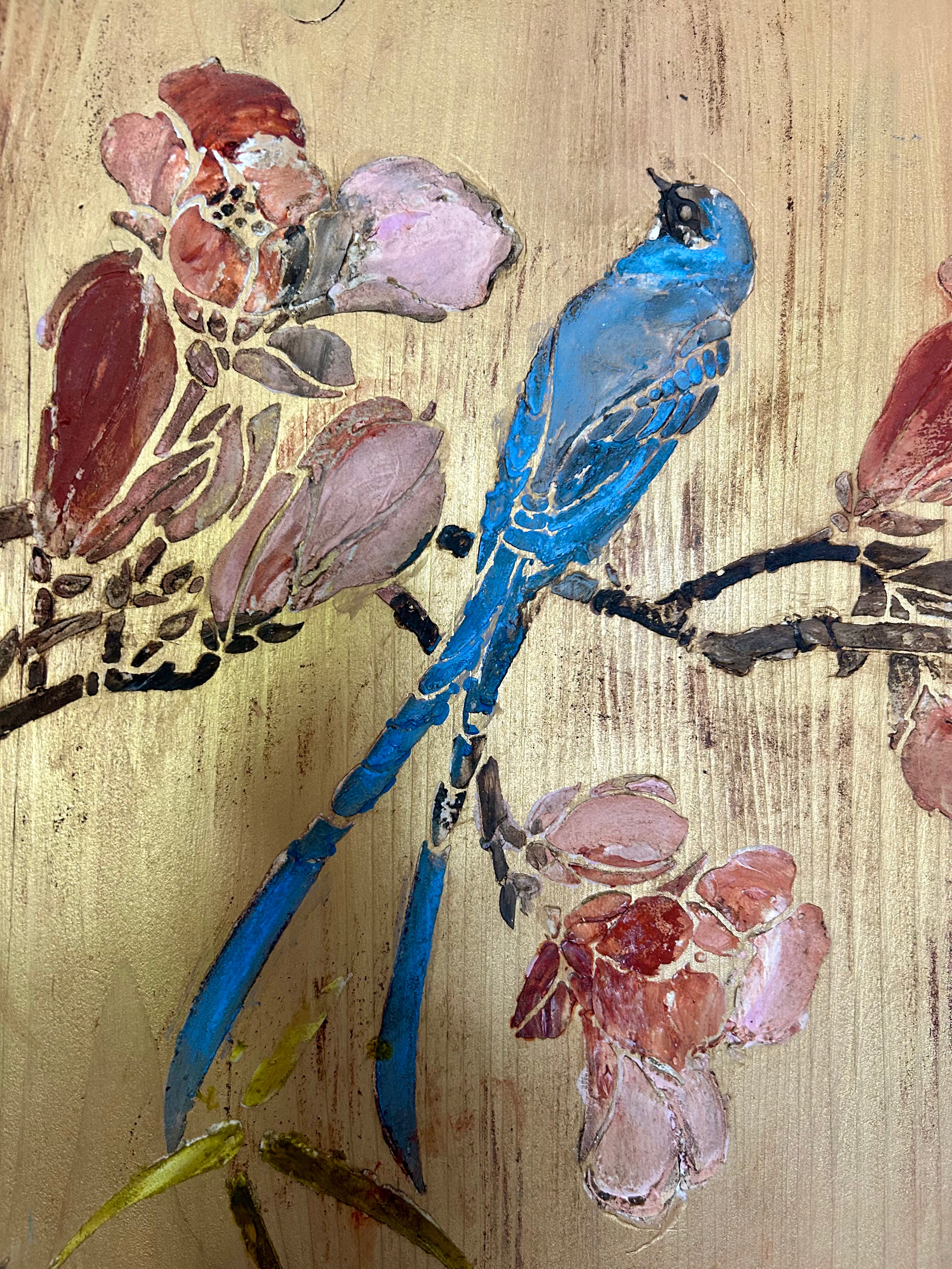Vintage Painted Pine Double Wardrobe with Inlaid Chinoiserie Panels