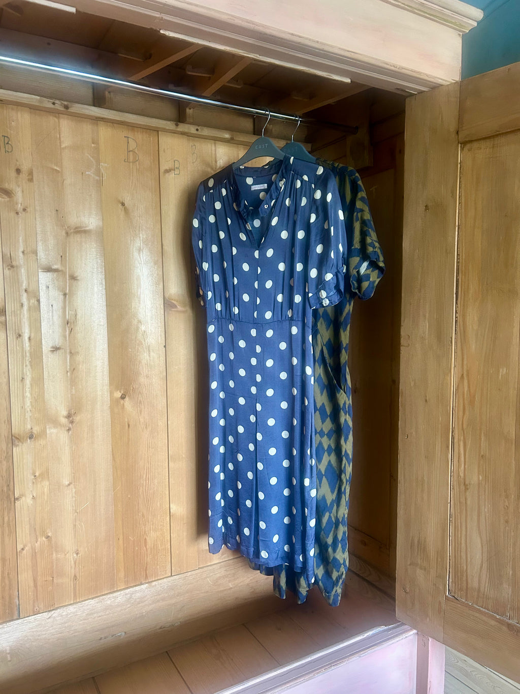 Vintage Painted Pine Wardrobe with Inlaid Chinoiserie