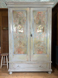 Vintage Painted Wardrobe with Swan Chinoiserie