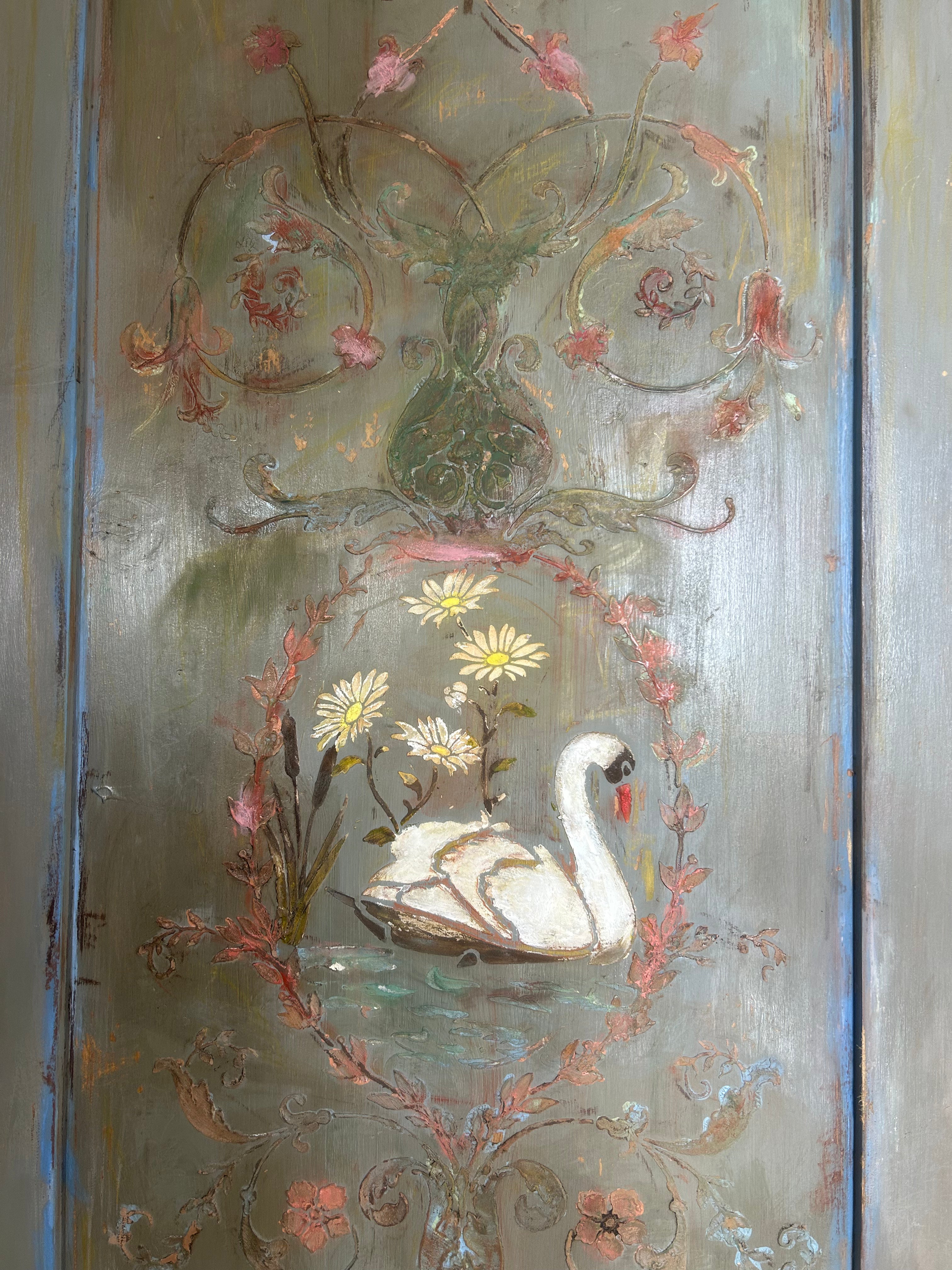 Vintage Painted Wardrobe with Swan Chinoiserie