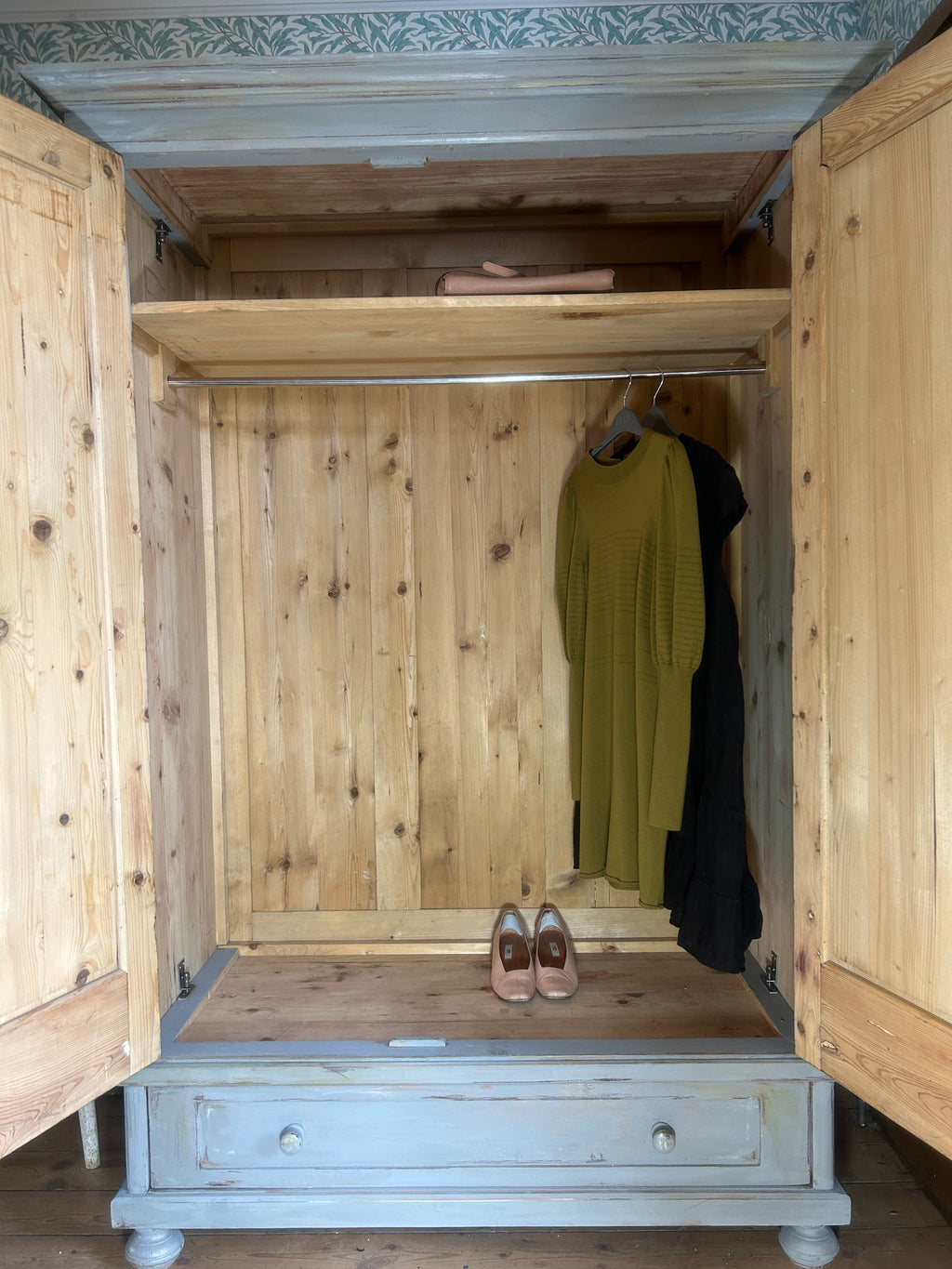 Vintage Painted Wardrobe with Swan Chinoiserie