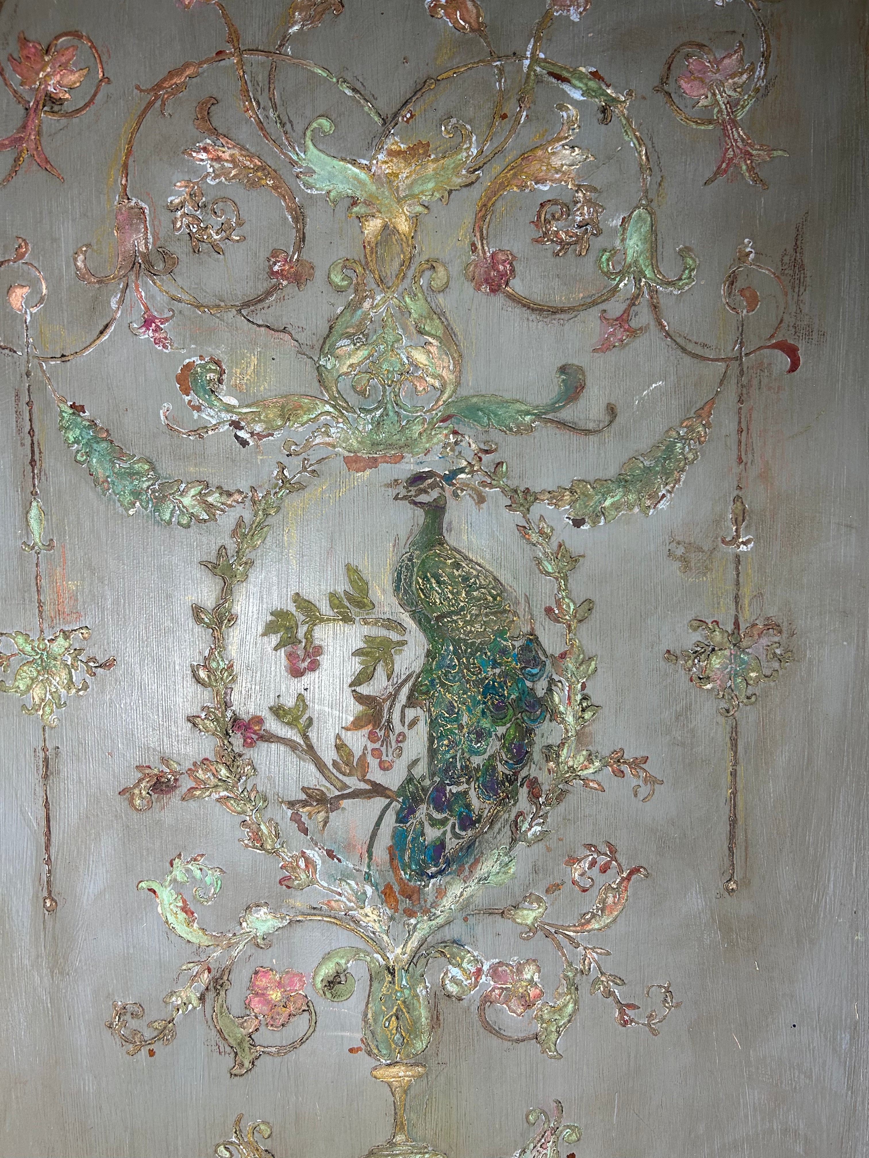 Vintage French Painted Linen Press/Wardrobe with Inlaid Chinoiserie