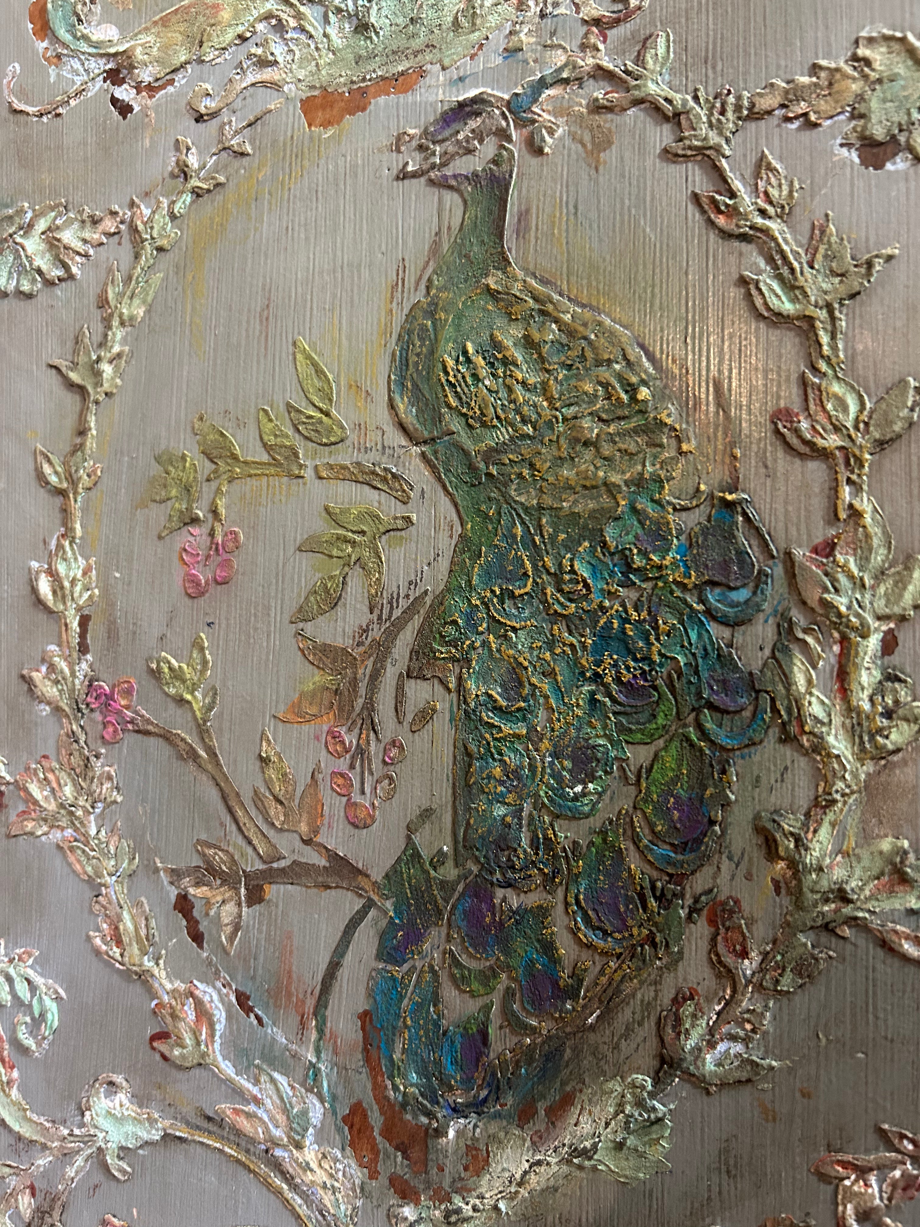 Vintage French Painted Linen Press/Wardrobe with Inlaid Chinoiserie