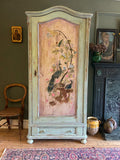 Vintage Painted Pine Linen Press/ Armoire with Inlaid Chinoiserie