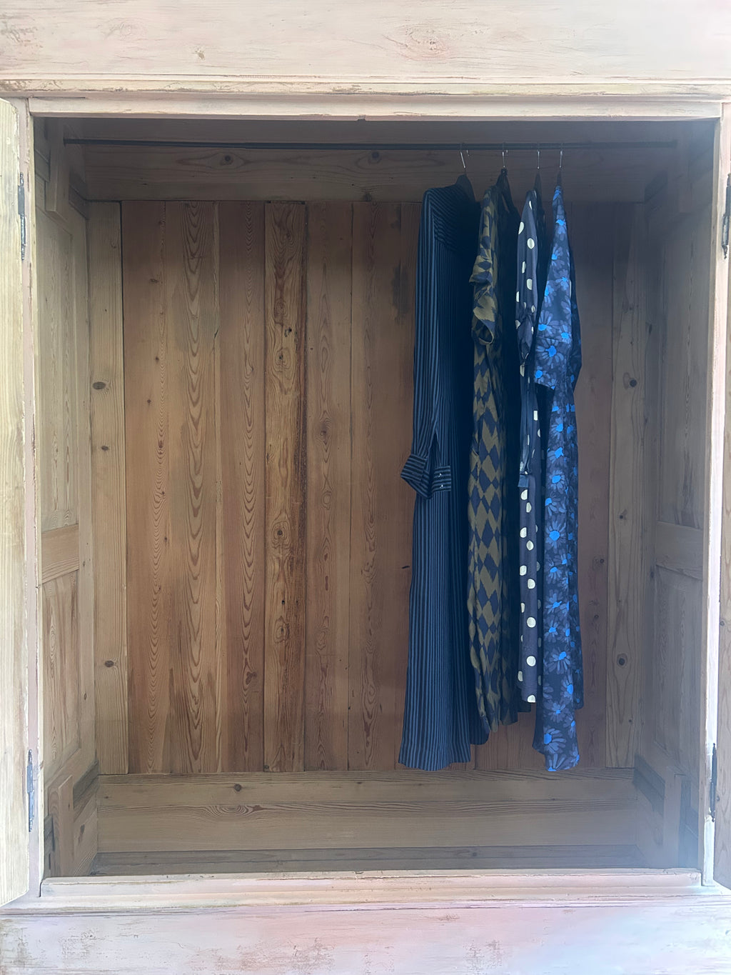 Antique Painted Pine Wardrobe with Chinoiserie Panels