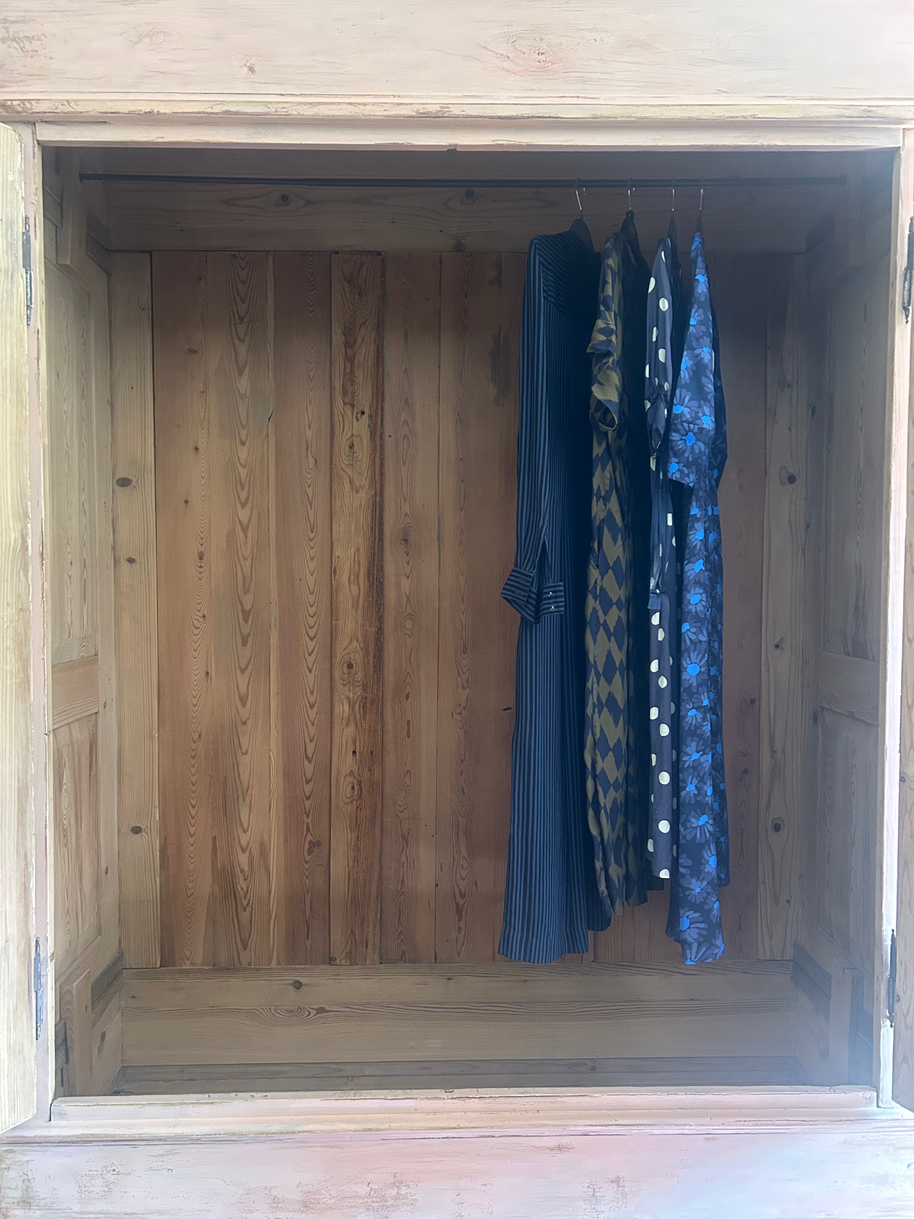 Antique Painted Pine Wardrobe with Chinoiserie Panels