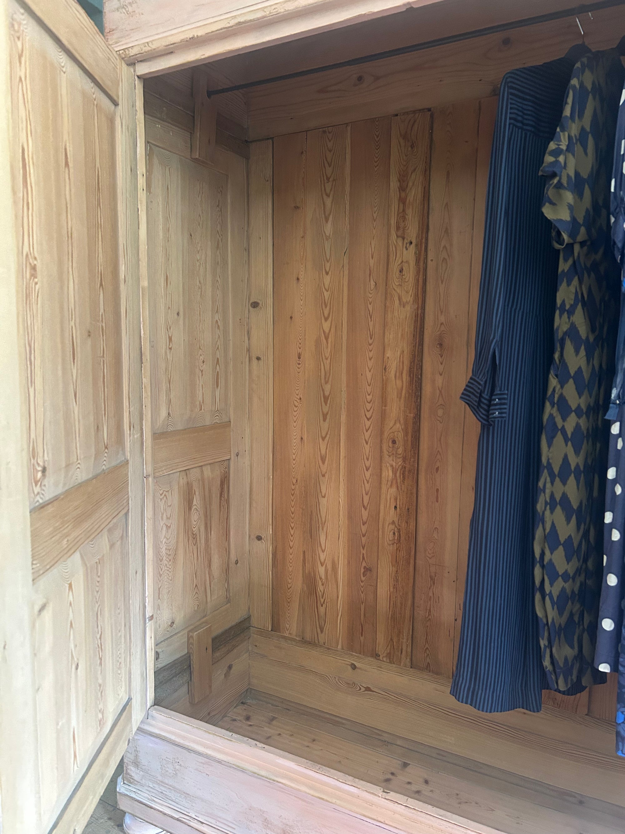 Antique Painted Pine Wardrobe with Chinoiserie Panels