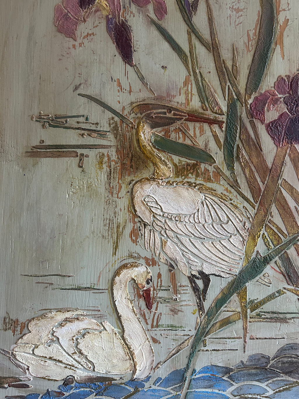 Antique Painted Pine Large Wardrobe with Chinoiserie