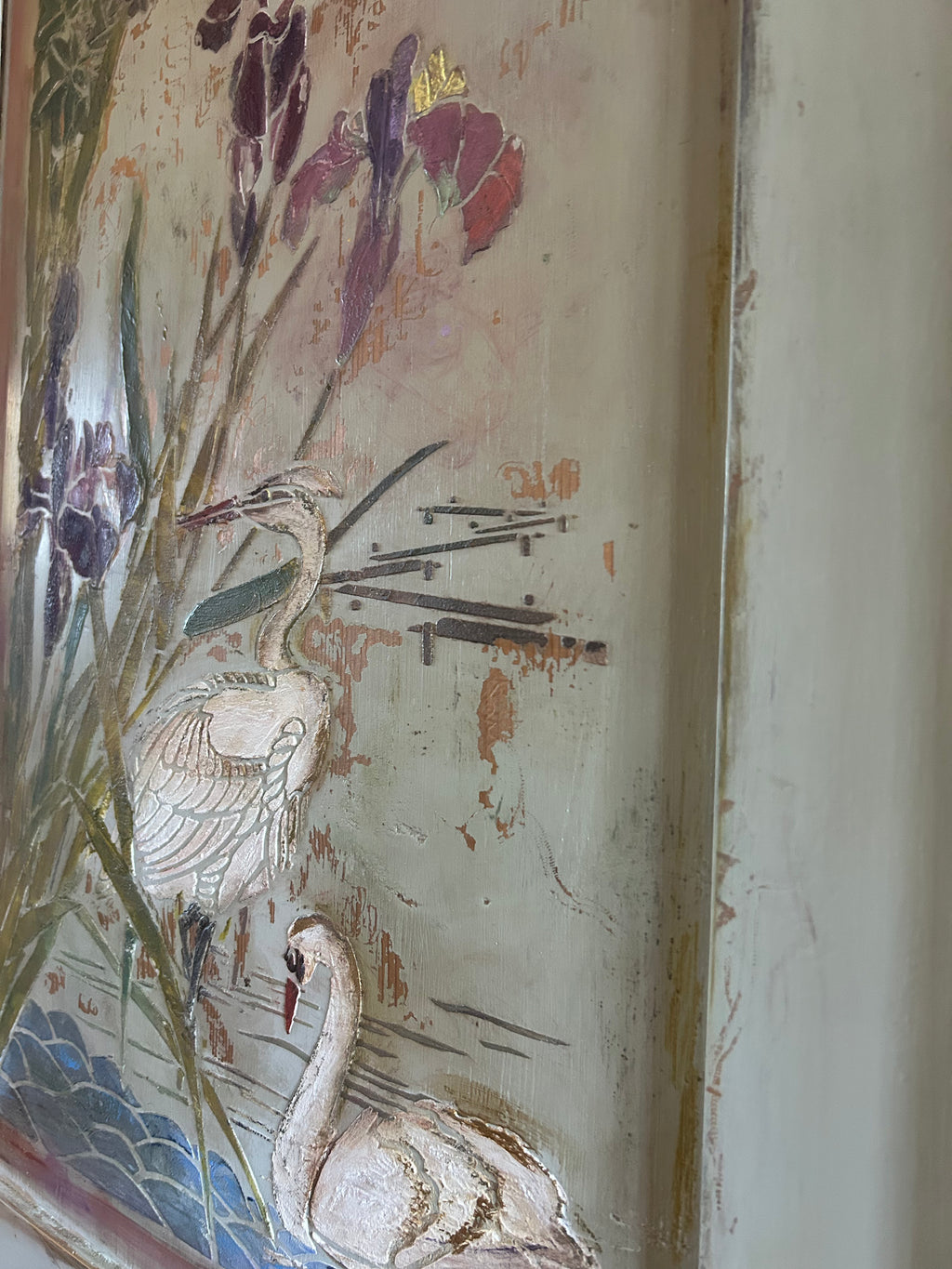 Antique Painted Pine Large Wardrobe with Chinoiserie