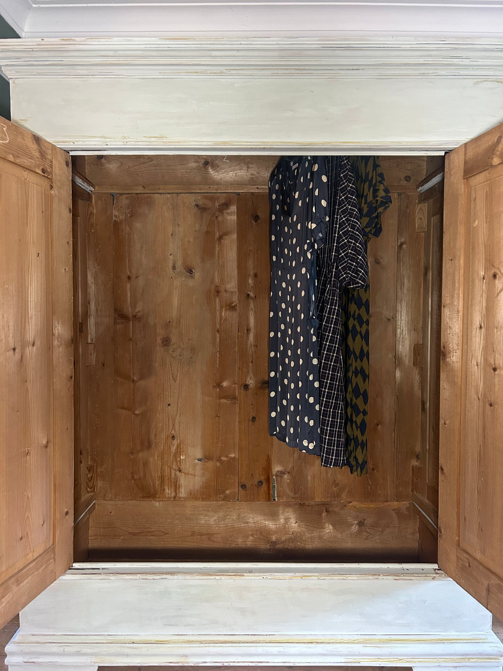 Antique Painted Pine Large Wardrobe with Chinoiserie