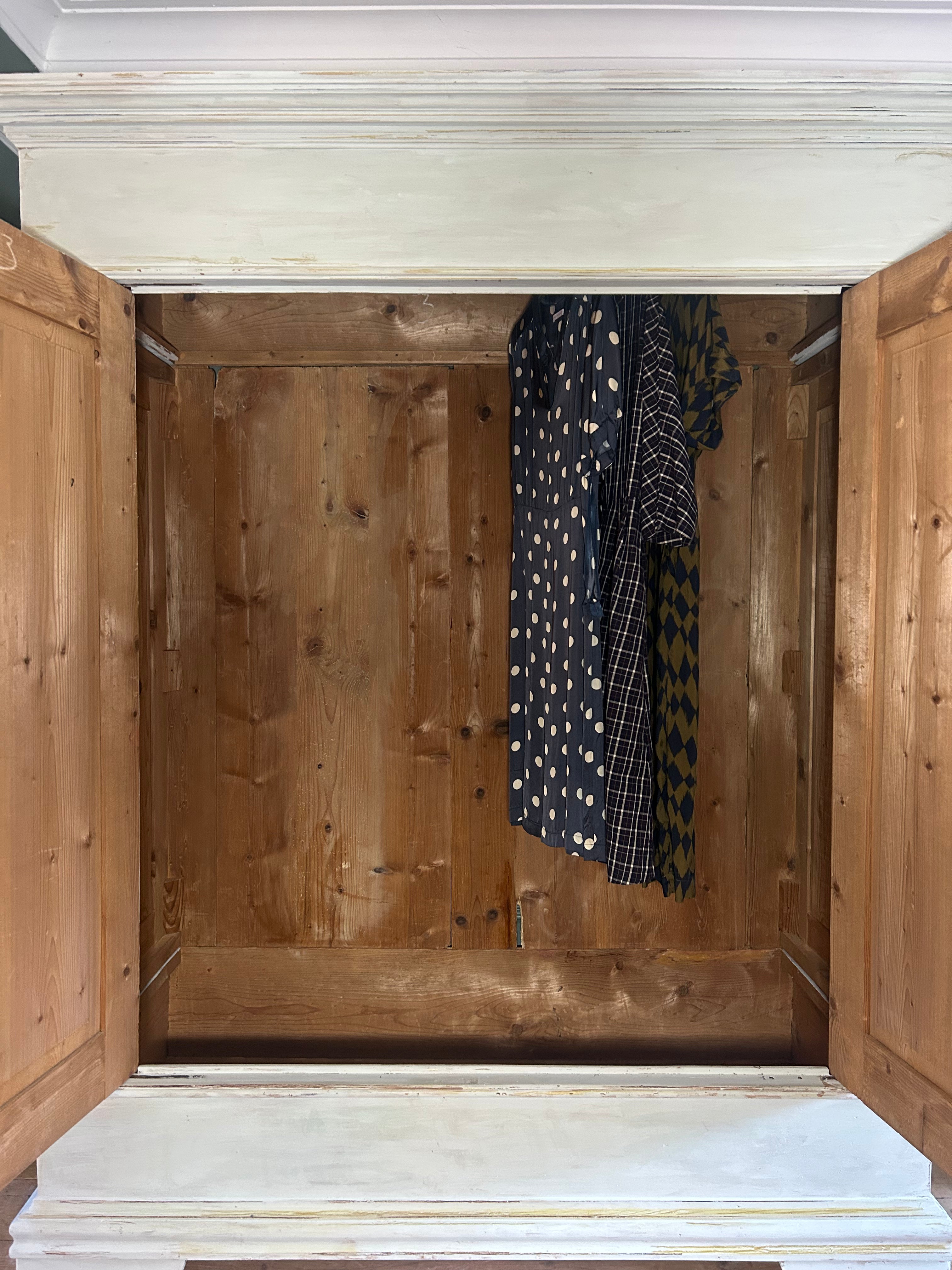 Antique Painted Pine Large Wardrobe with Chinoiserie