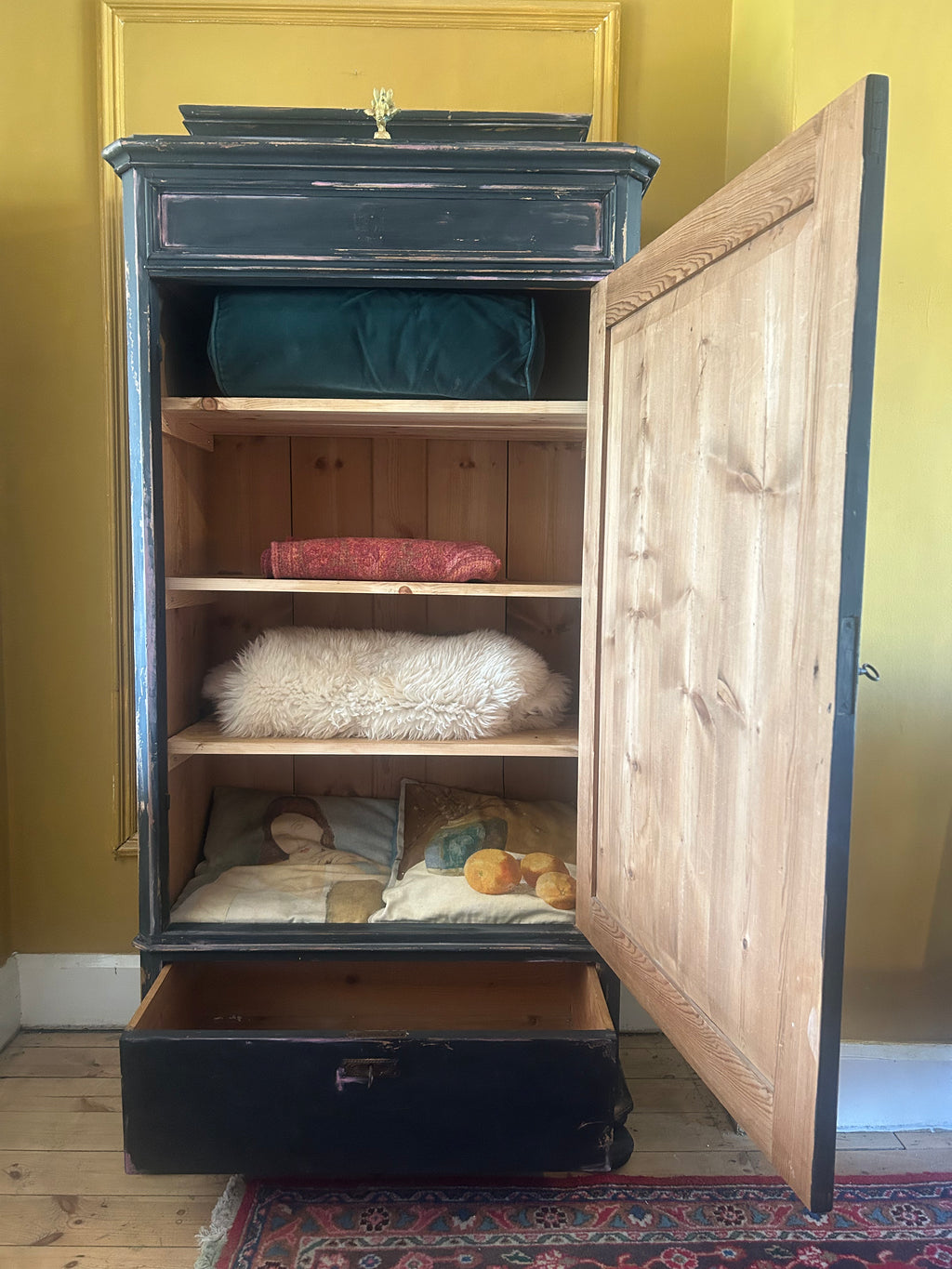 Vintage Painted Hall Cupboard/ Armoire with Chinoiserie Panel