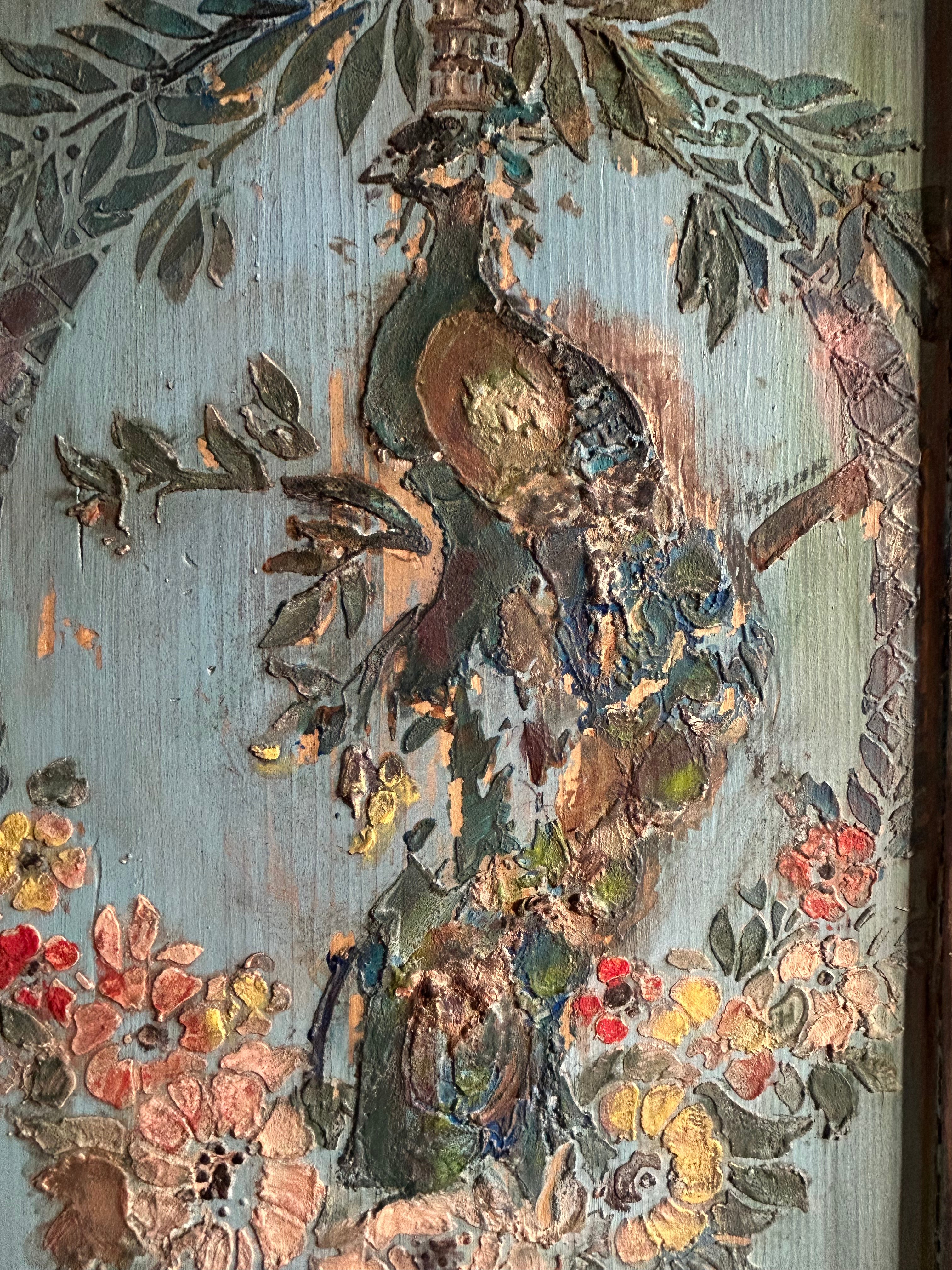 Vintage French Linen Press with Inlaid Chinoiserie Panels