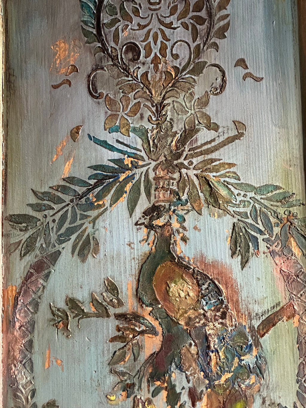 Vintage French Linen Press with Inlaid Chinoiserie Panels