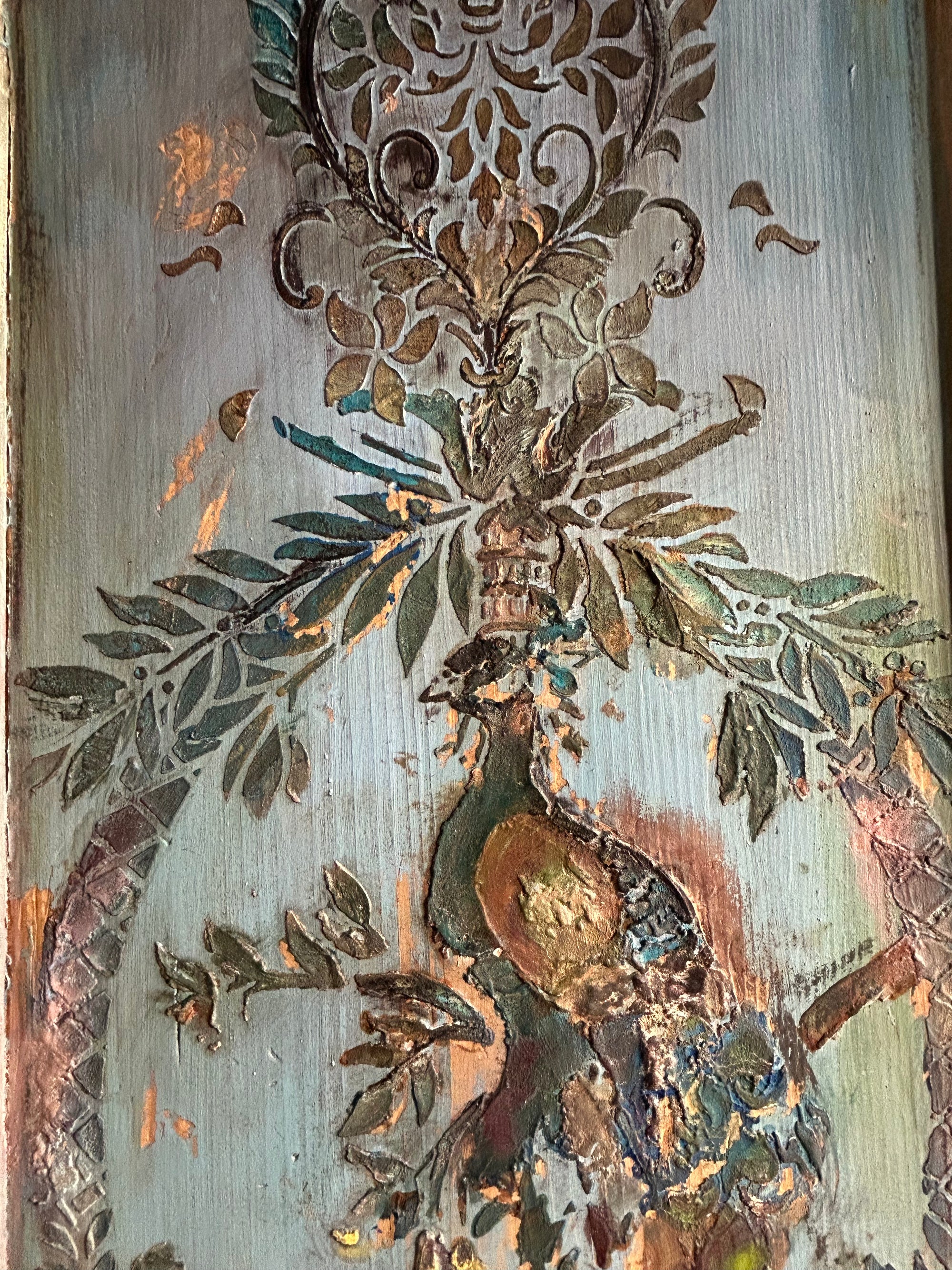 Vintage French Linen Press with Inlaid Chinoiserie Panels